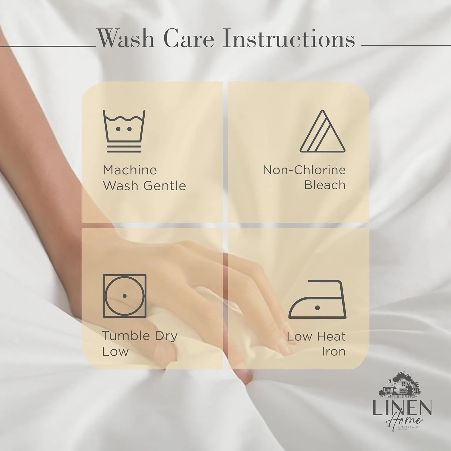 Linen Home 100% Cotton Percale King Sheets, 4 Pc Cooling Set - Ivory
