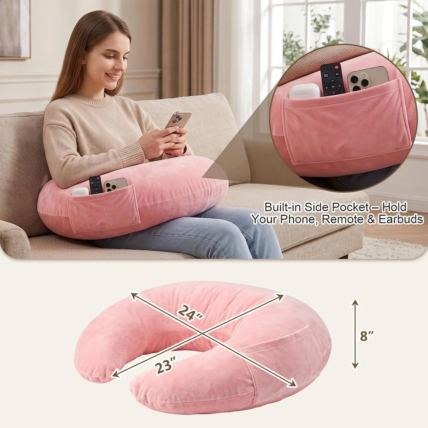 Reading Gaming Pillow for Lap with Pocket，Supportive Shredded Foam