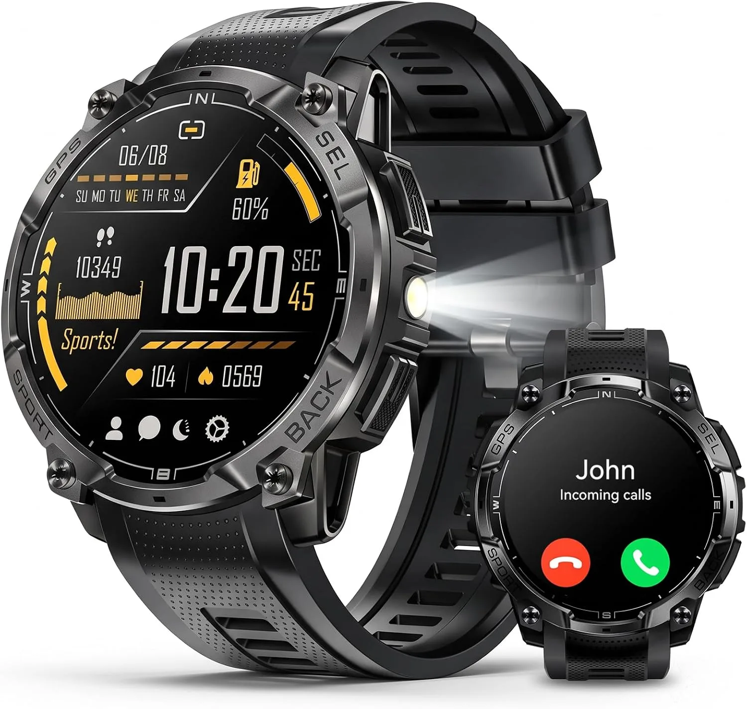 Military Smart Watch for Men, Built-in GPS, Bluetooth Call, 3ATM Waterproof