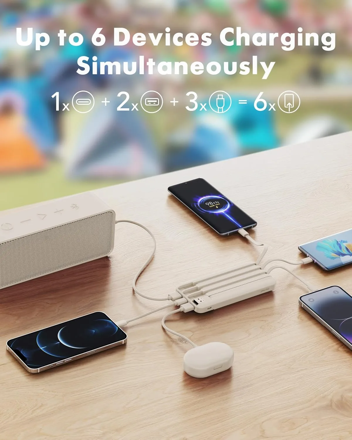 charmast 10000mAh Power Bank Portable Charger with 4 Built-in Cables