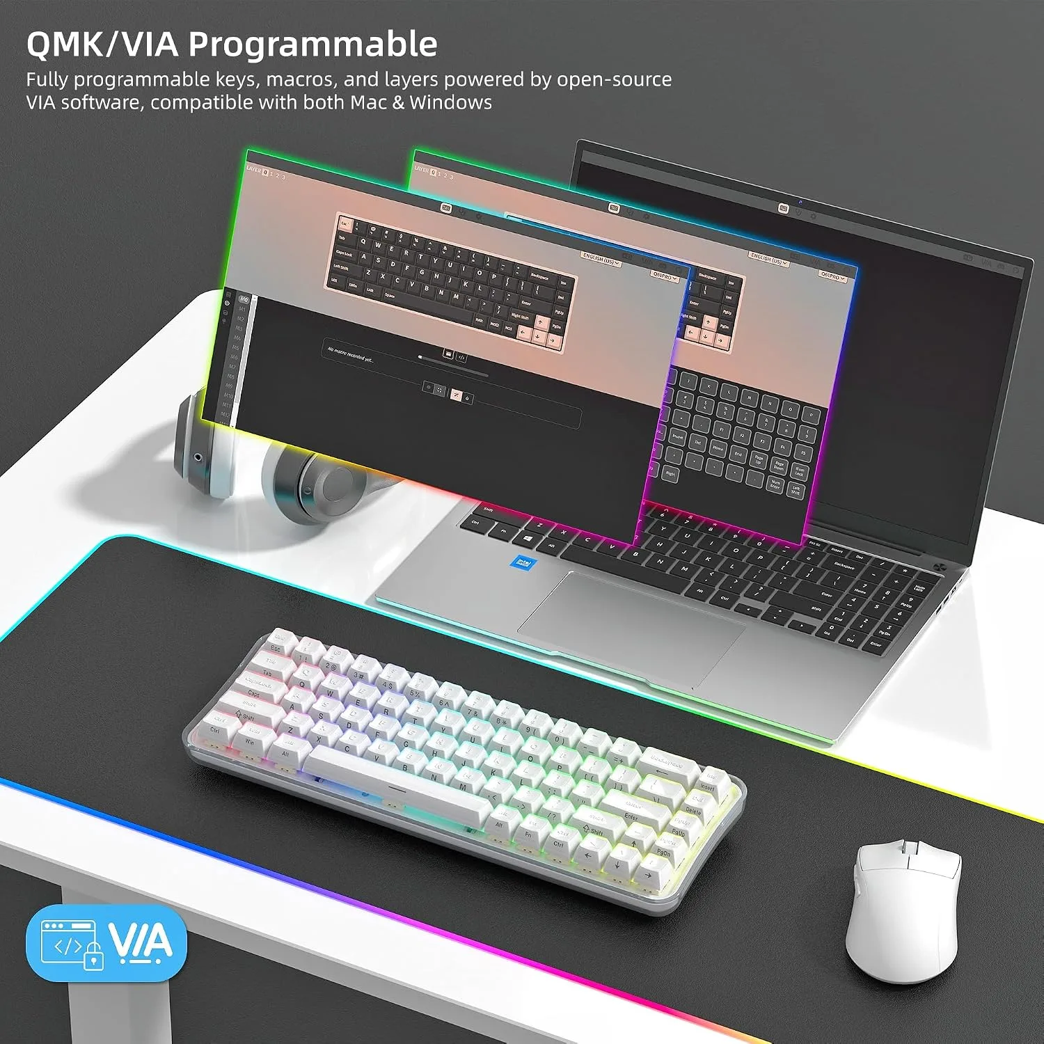 Womier Q61 PRO 60% Wireless Creamy Keyboard, White Jelly Gaming Keyboard