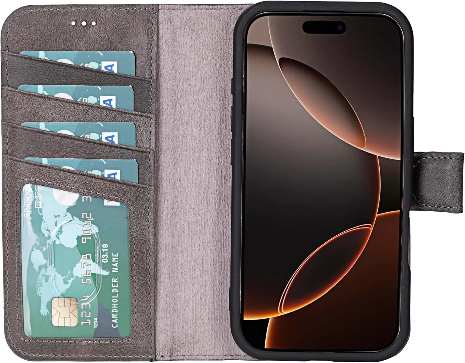 VENOULT Wallet Case for iPhone, Full Grain Genuine Turkish Leather, Magnetic Detachable, RFID 4 Card Slots, Business Style, Compatible with MagSafe (Sandy, iPhone 16 Pro)