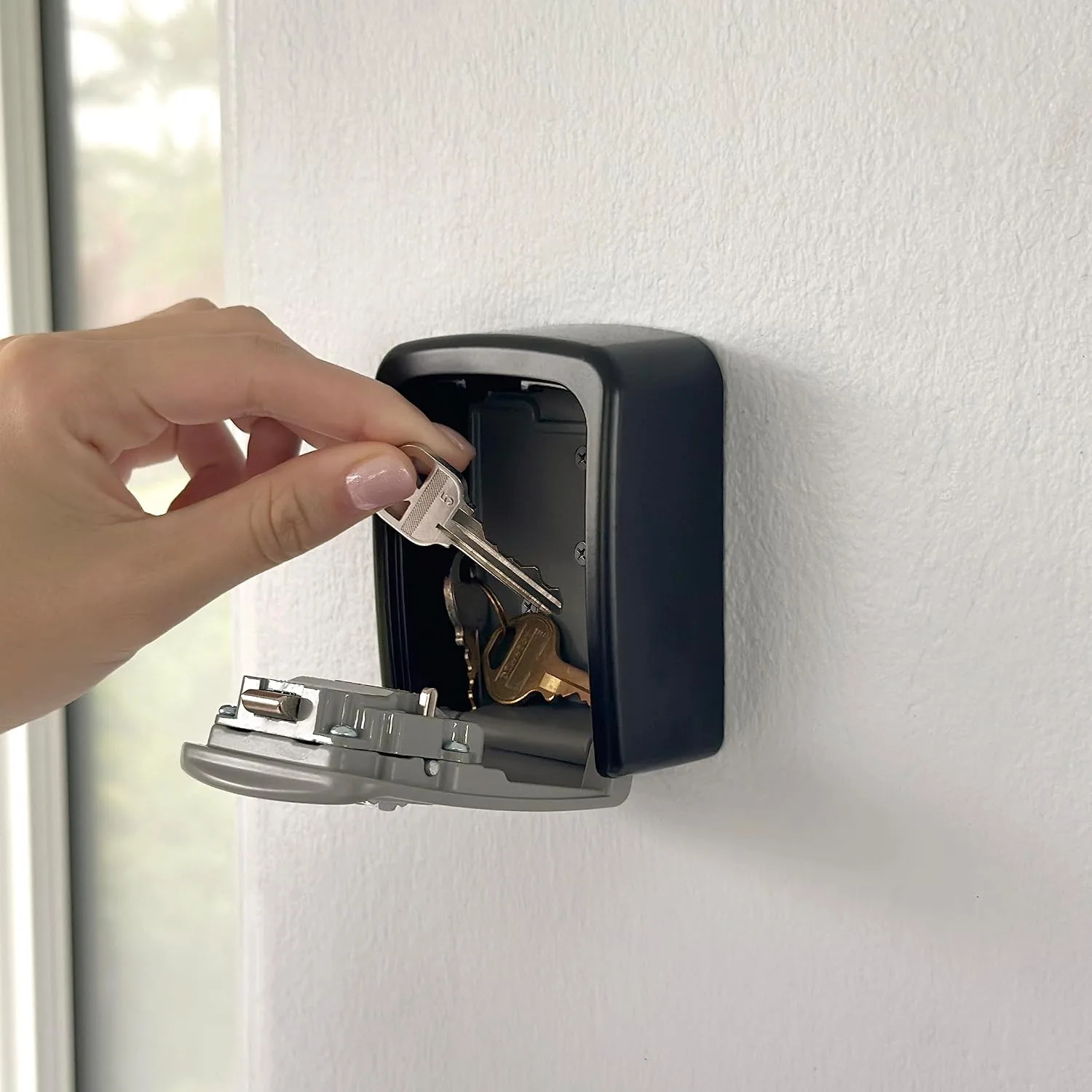Iron Lock® Small Wall Mount Key Lock Box for Keys Outside (Grey)