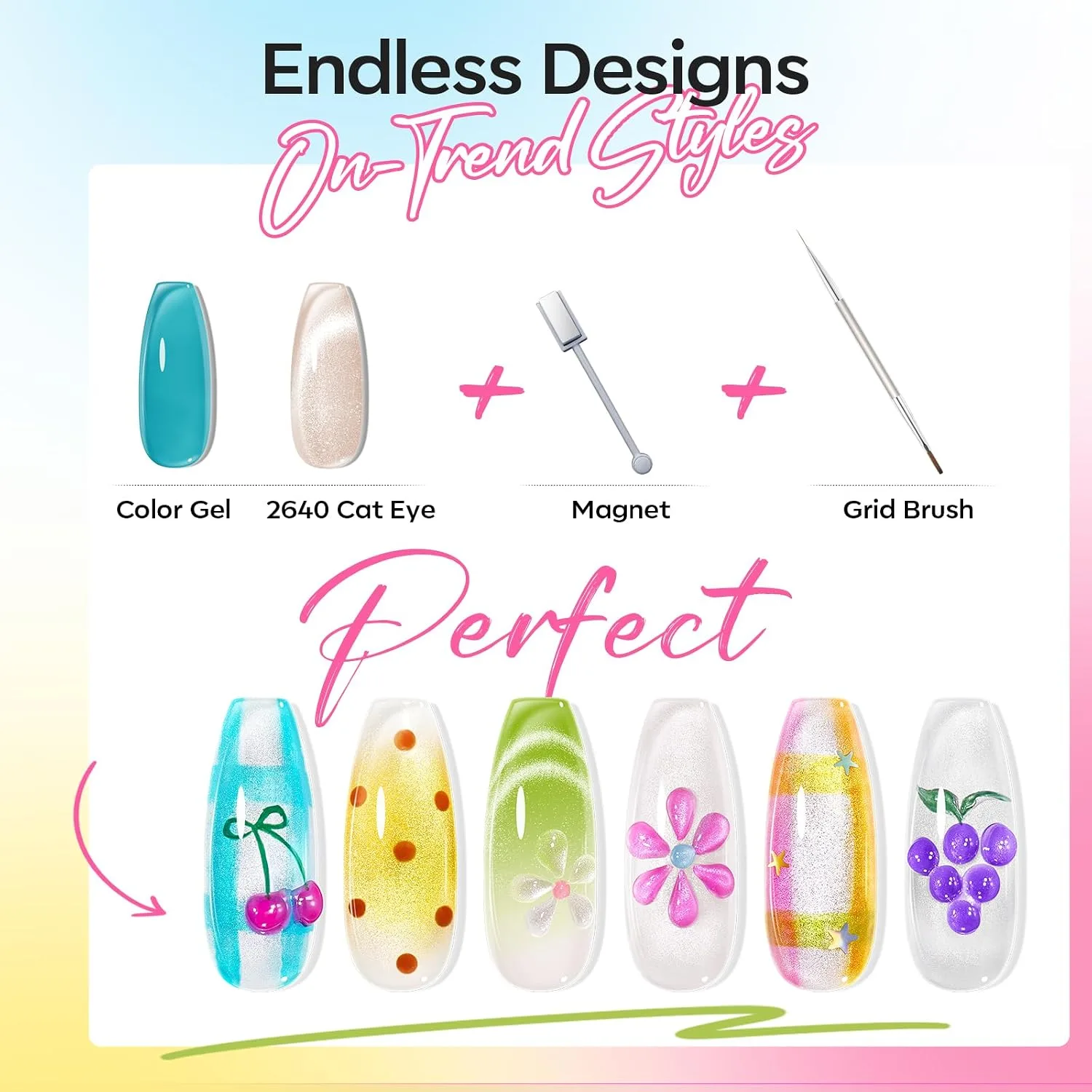 modelones Cat Eye Gel Nail Polish Set Jelly 6Colors Hot Pink Blue Green
