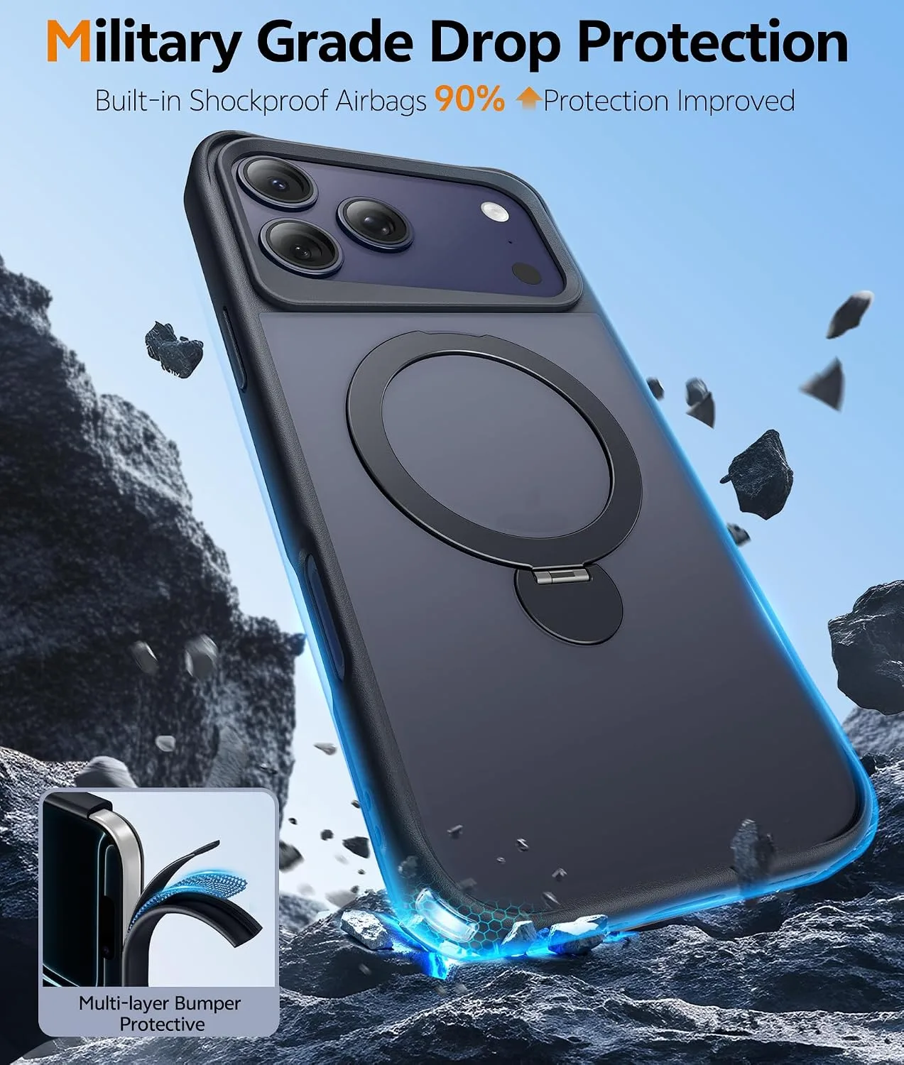 for iPhone 18/17 Pro Max Case with 360 Rotatable Magnetic Invisible Stand, [Screen Protector] Fits for MagSafe, Shockproof Protective Translucent Matte Phone Cover, 6.9", Matte Black