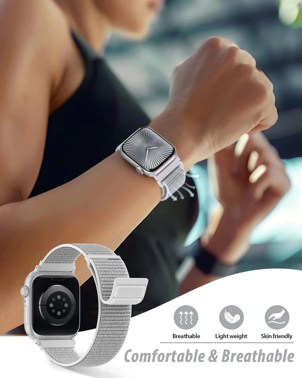 Nylon Loop Sport Band Compatible with Apple Watch Bands 38mm 40mm 41mm 42mm for Women Men, iWatch Wrist Straps for Se, Series 12 11 10 9 8 7, Breathable, Soft Band Ideal for Outdoor
