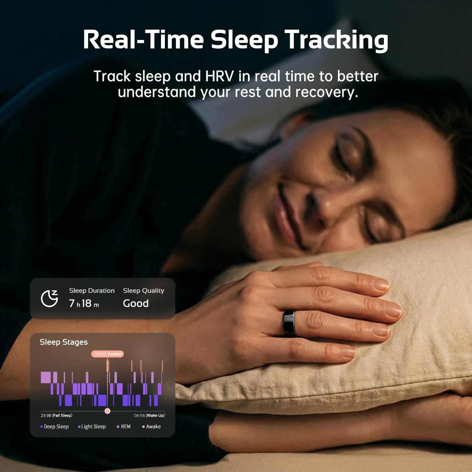 opove O Ring Smart Ring for Women Men, Sleep Fitness Tracker, Black-10