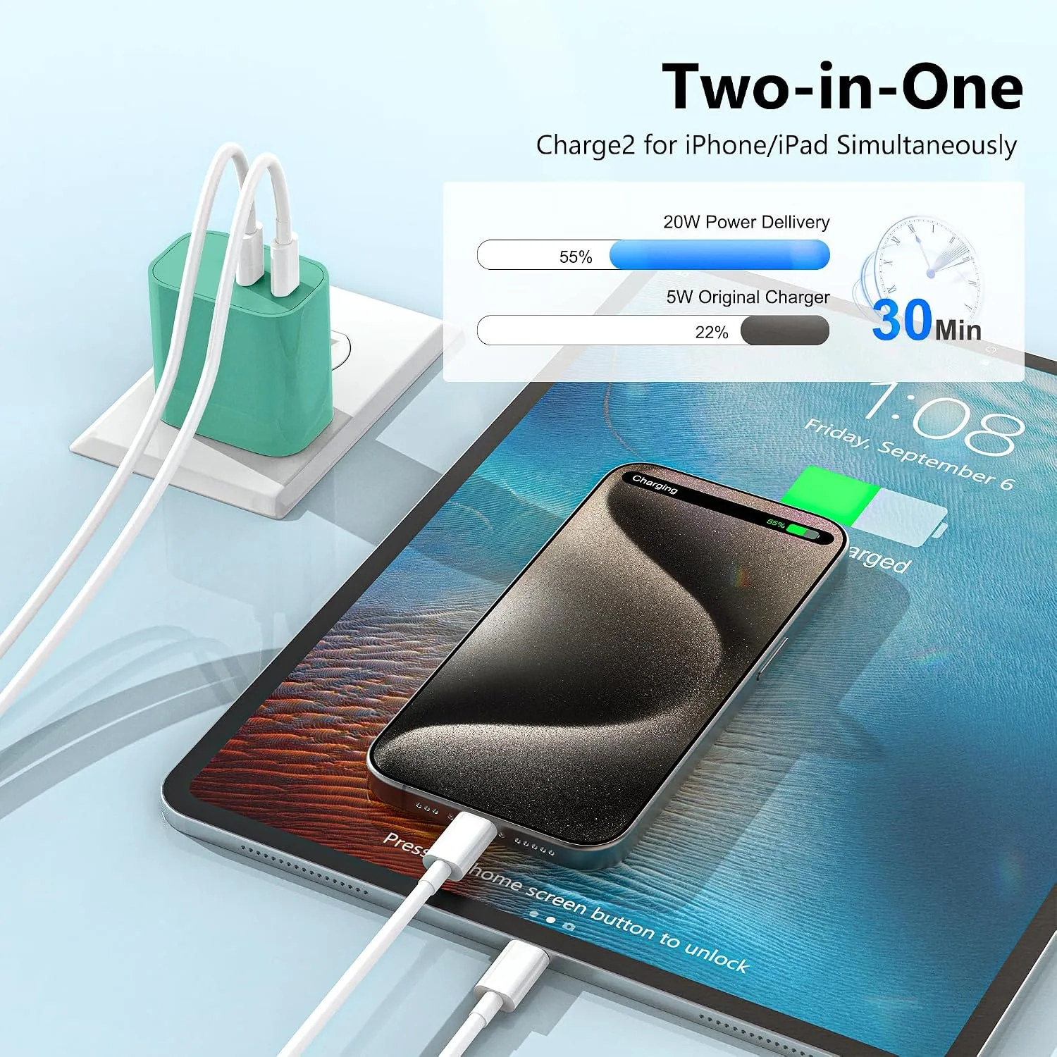 USB C Charger Block 3 Pack, Dual Port 20W Fast Wall Plug(Pine Green)