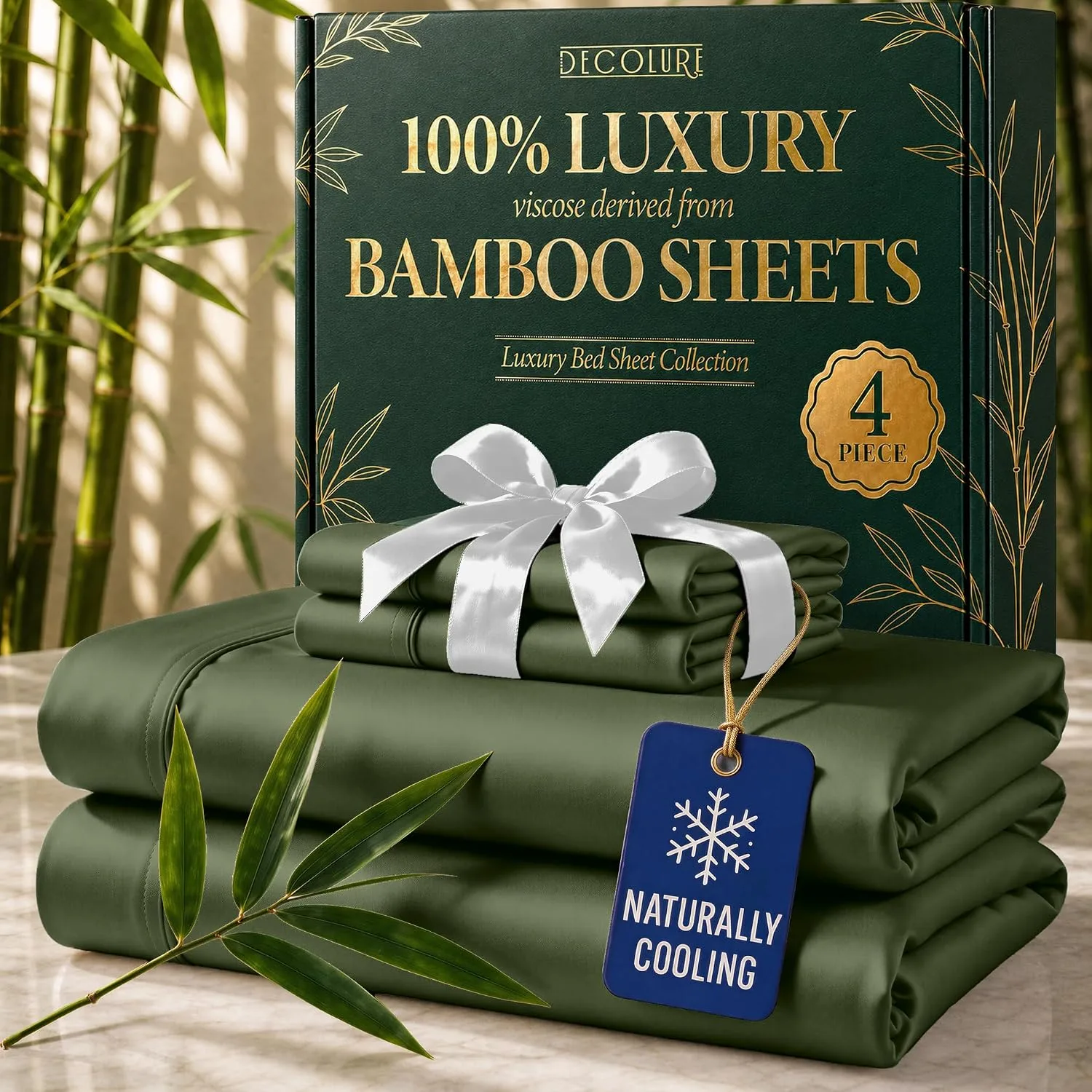 DECOLURE 100% Viscose from Bamboo Sheets Twin Size | 4 Pc Cooling Bed Set