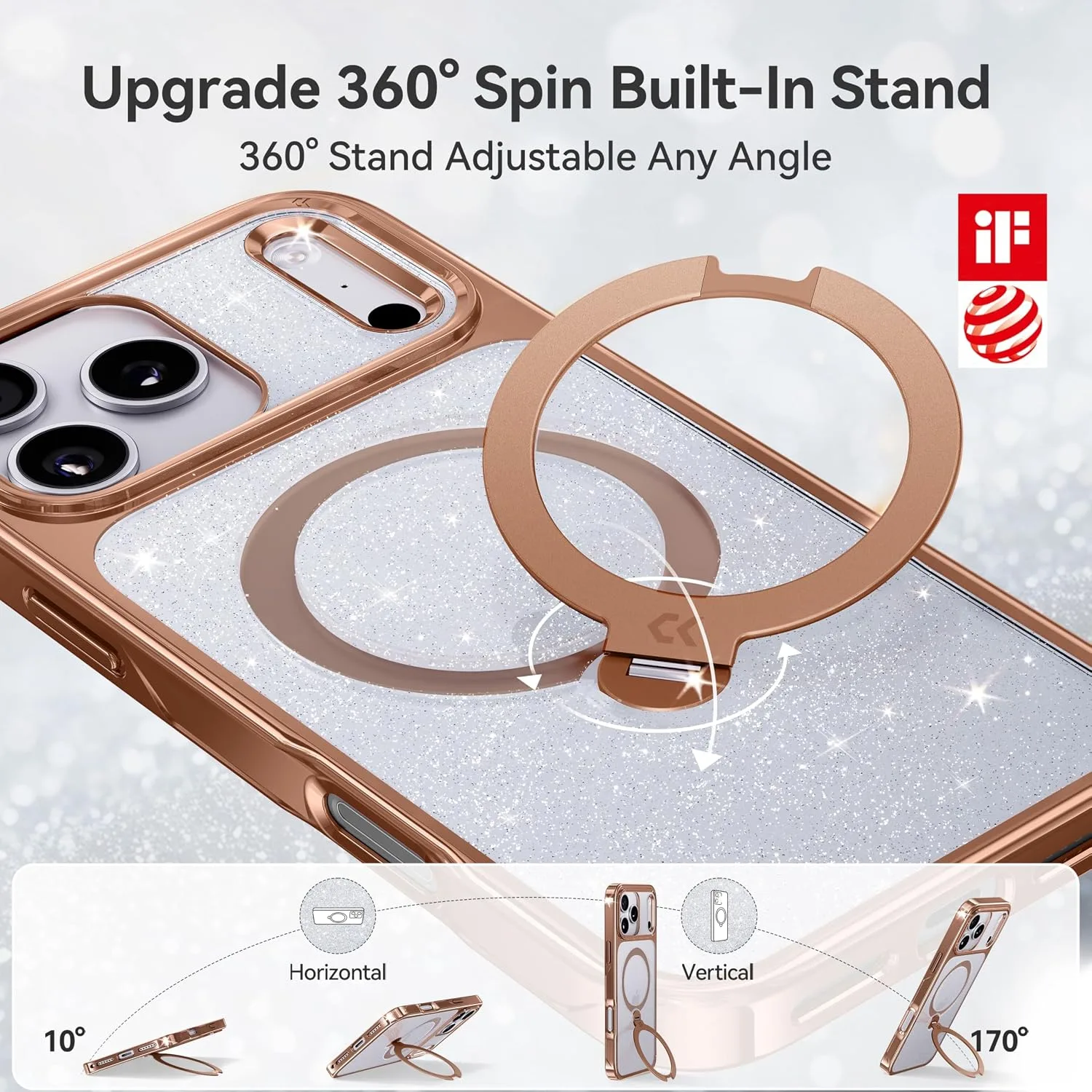 CASEKOO Rose Gold Sparkle for iPhone 18 Pro / 17 Pro Case