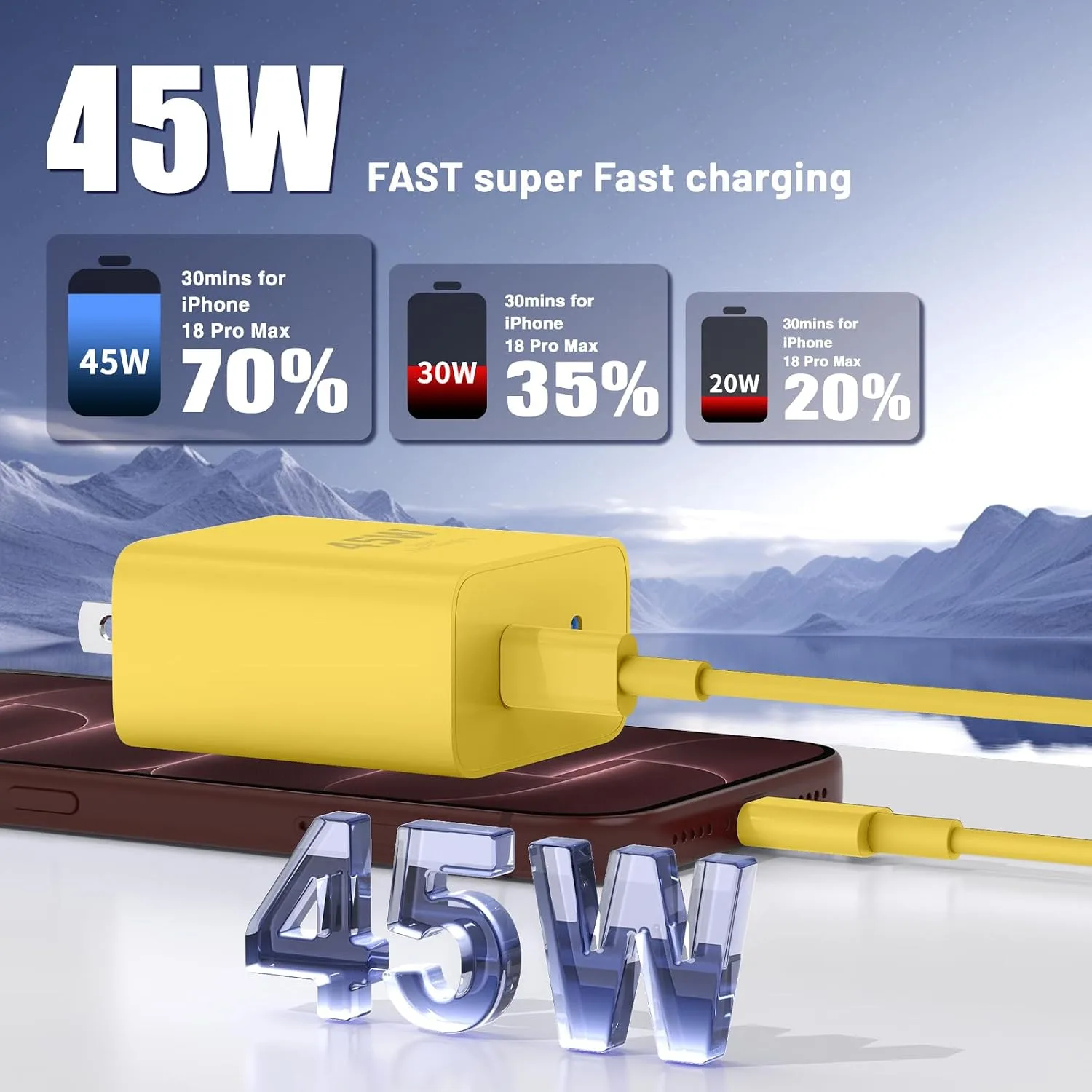 QZIIW iPhone 18 17 16 Pro Max Fast Charger,45W Dual Port USB C Fast Charger