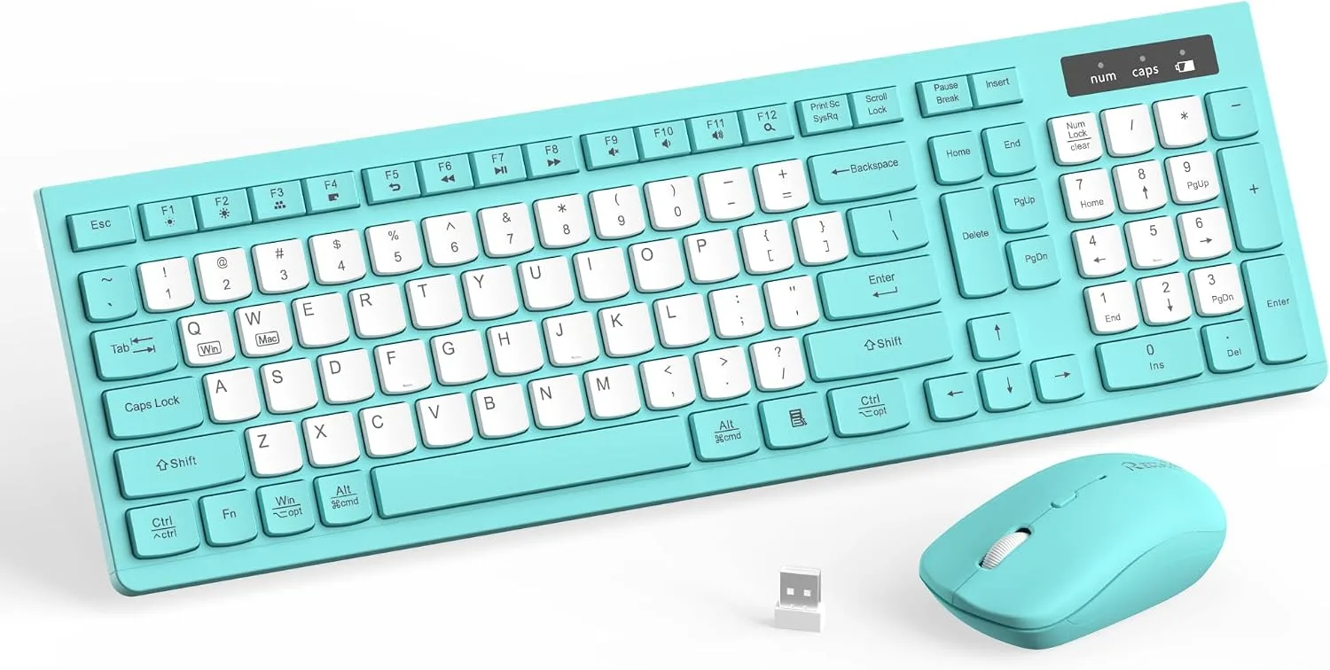 Wireless Keyboard and Mouse Combo Silent for Office and Home(Tifany Blue-B)