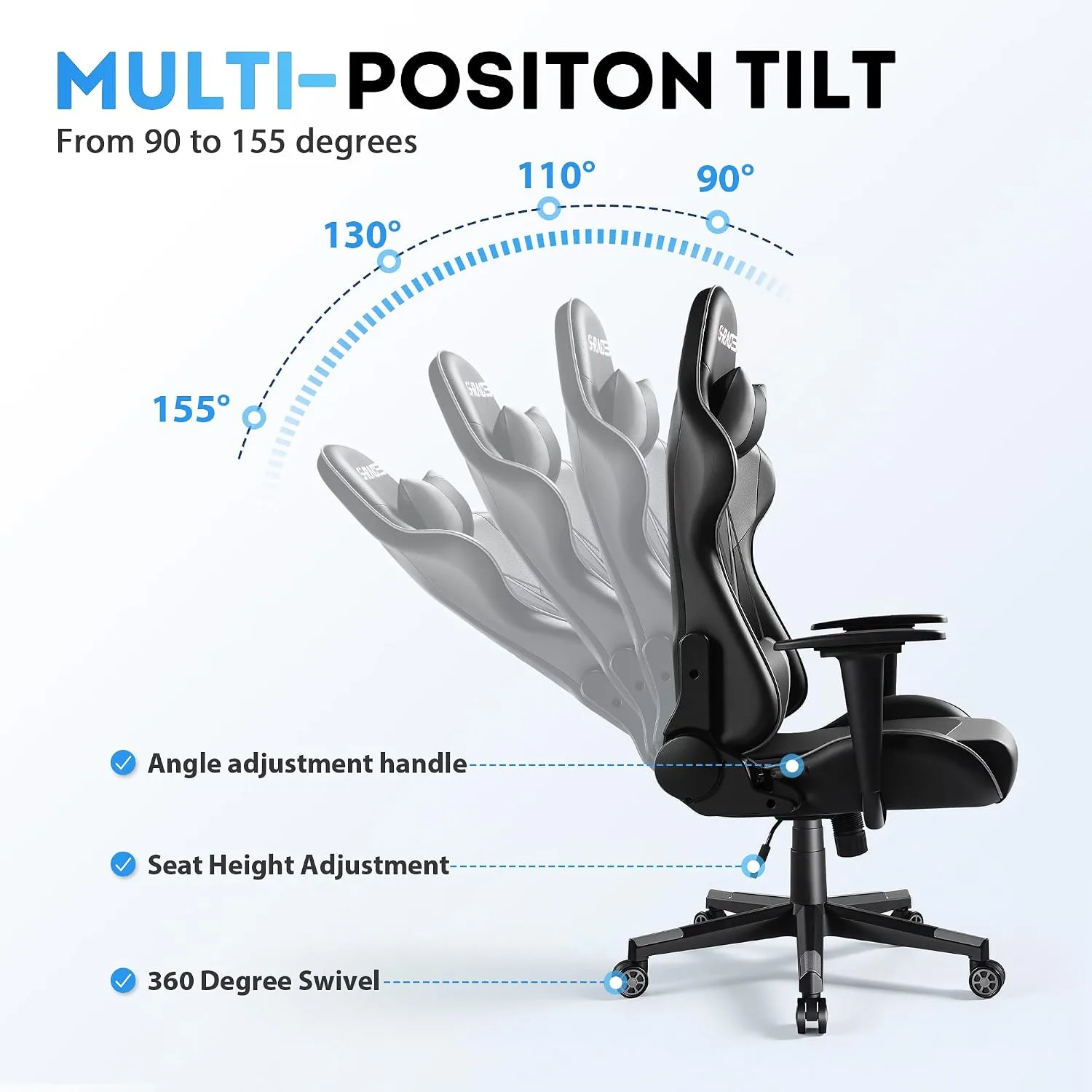 Homall Gaming Chair, Office Chair High Back Computer Chair Leather Desk Chair Racing Executive Ergonomic Adjustable Swivel Task Chair with Headrest and Lumbar Support (Grey)