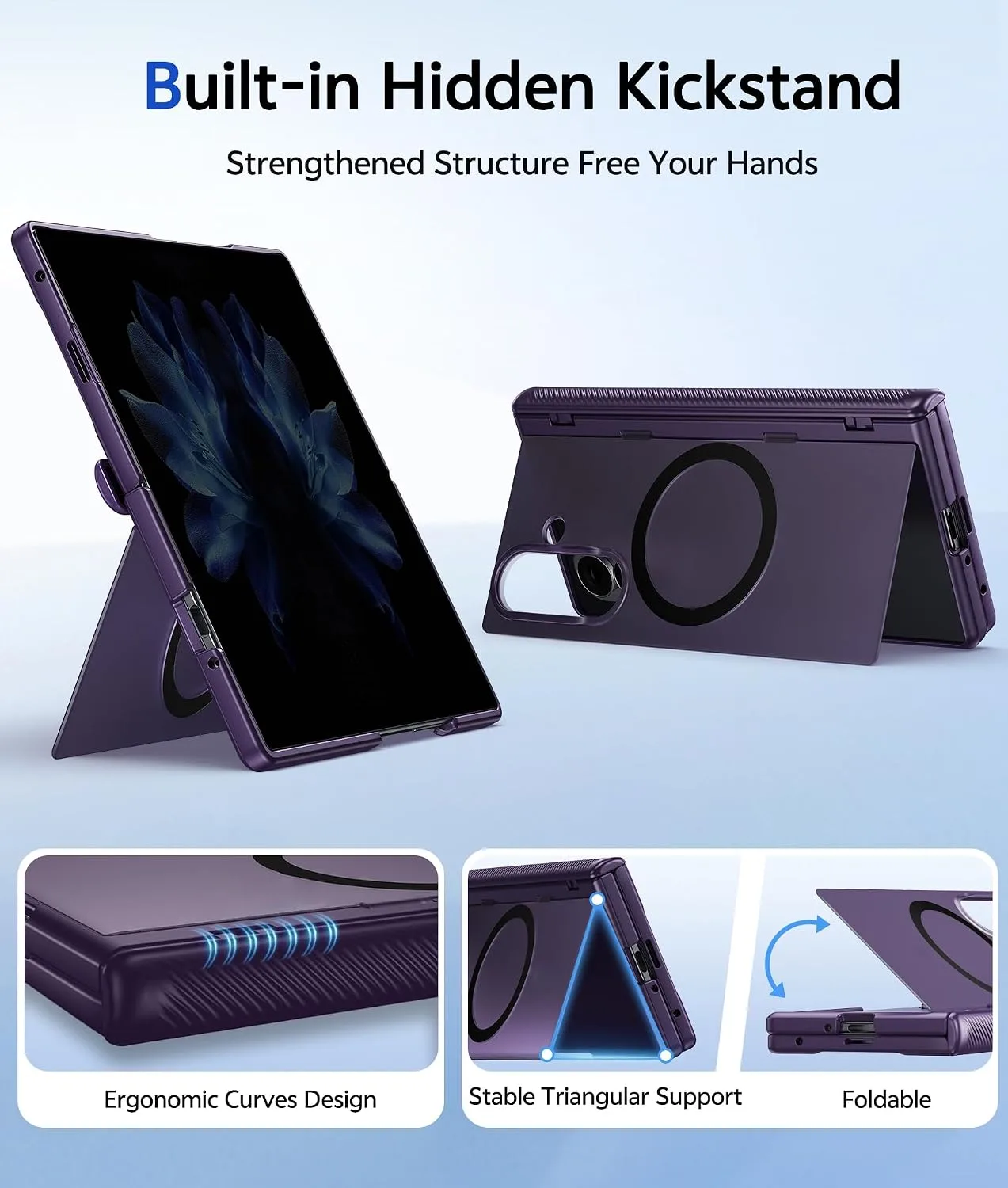 for Samsung Galaxy Z Fold 8 Ultra Case with Privacy Screen Protector, [Full Hinge Protection & Hidden Foldable Kickstand] Compatible with MagSafe, Matte Translucent Shockproof Cover, Purple