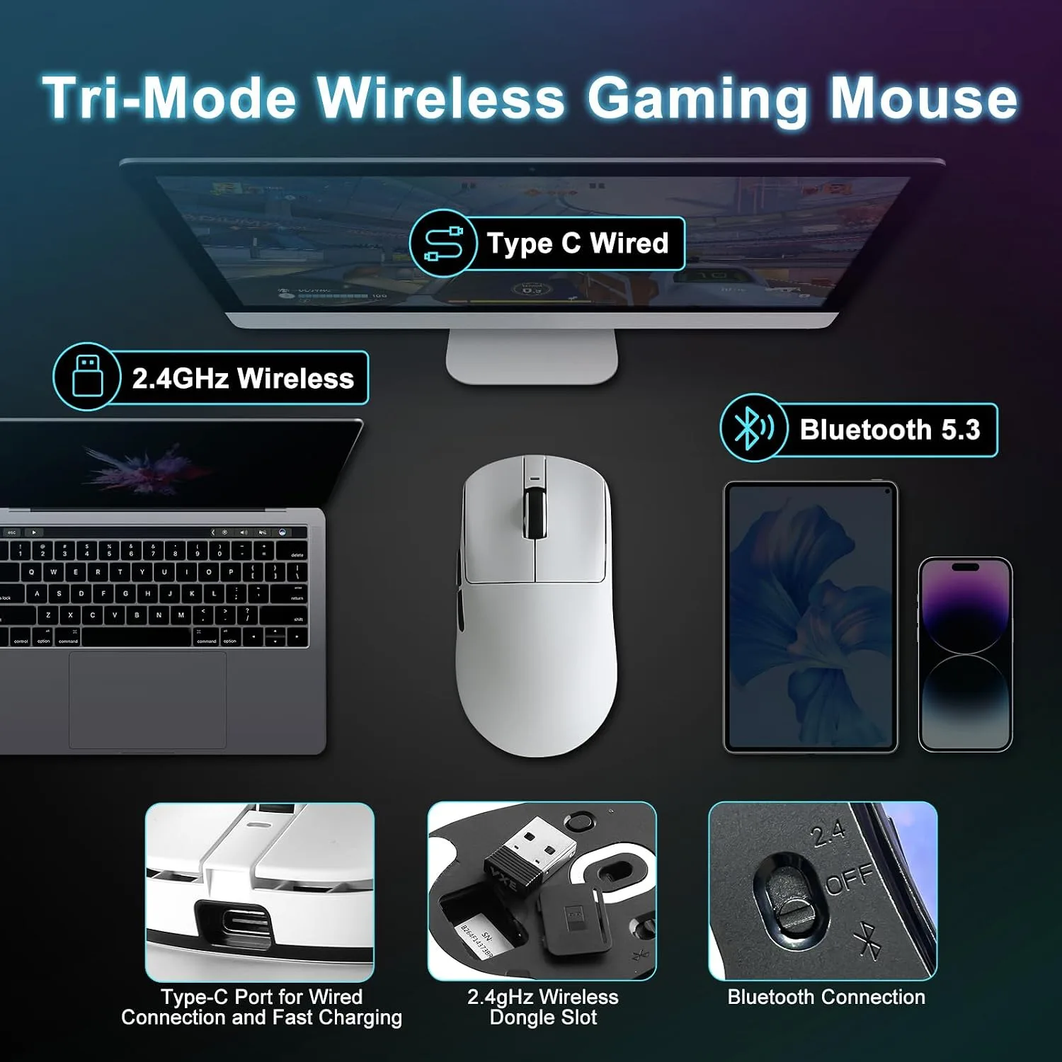 ATK R1 SE+ Wireless Gaming Mouse, 18000 DPI,Tri-Mode Mouse(White)