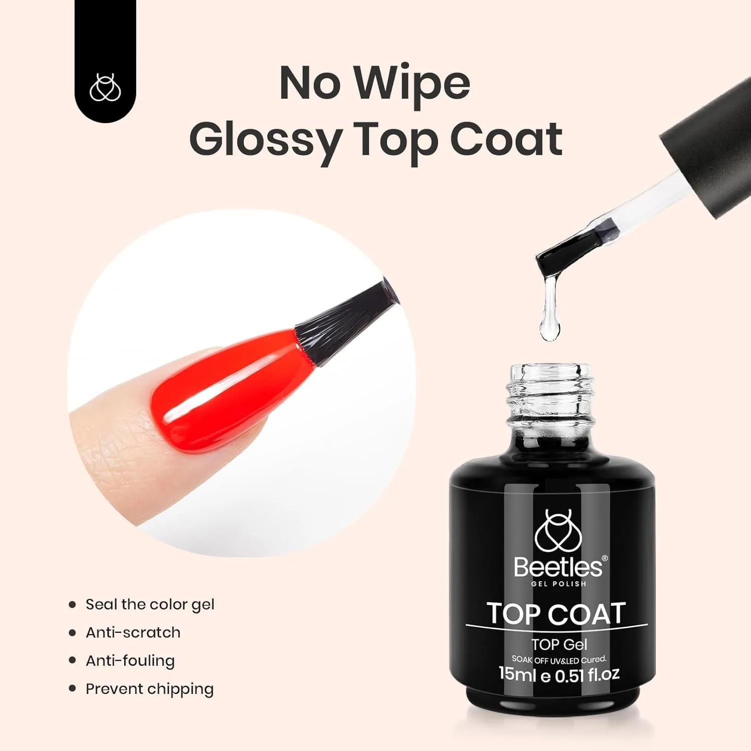 Beetles Matte Gel Top Coat & Base and Top Coat, 3Pcs 15ml