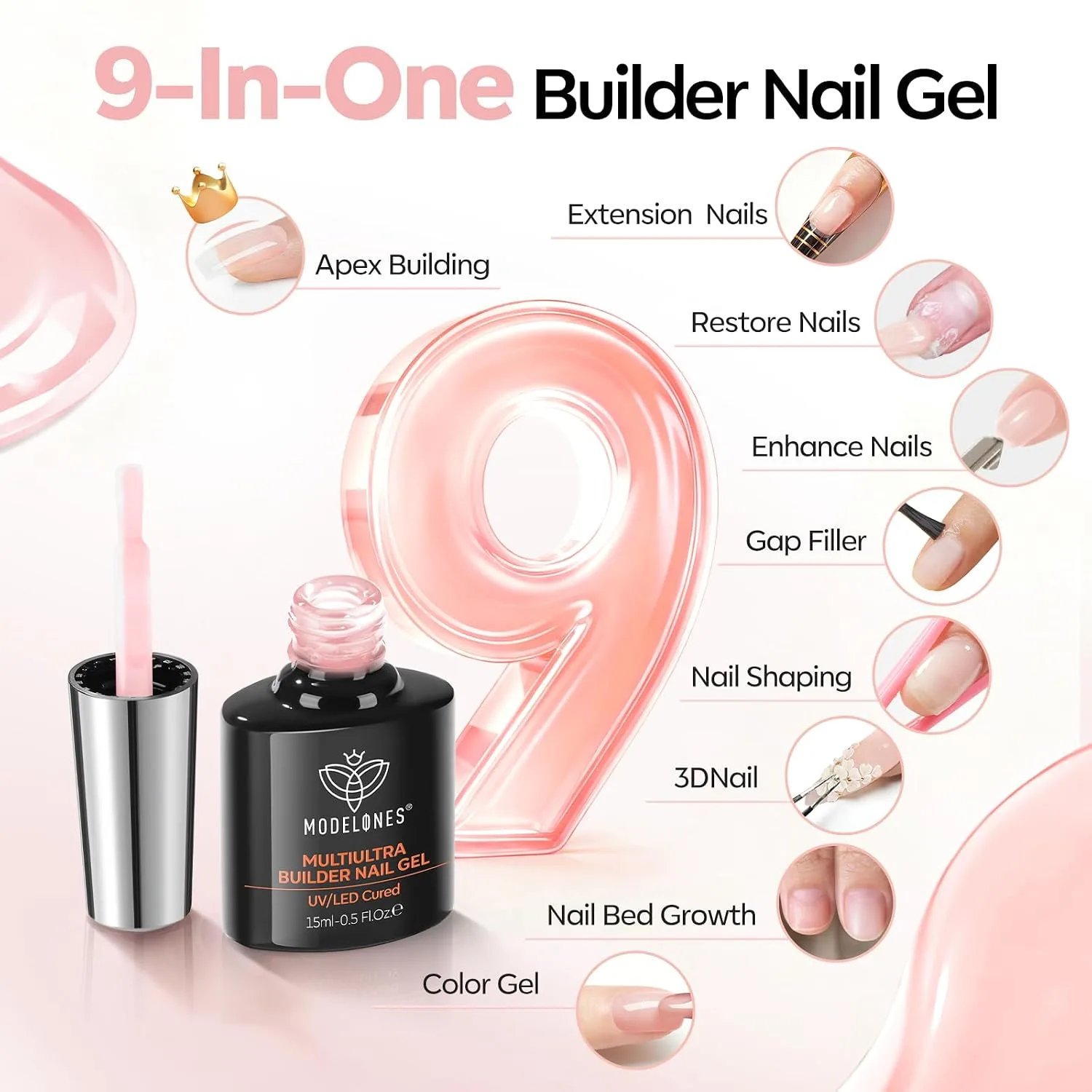 modelones Builder Nail Gel, Soft Pink Builder No Top Coat Needed