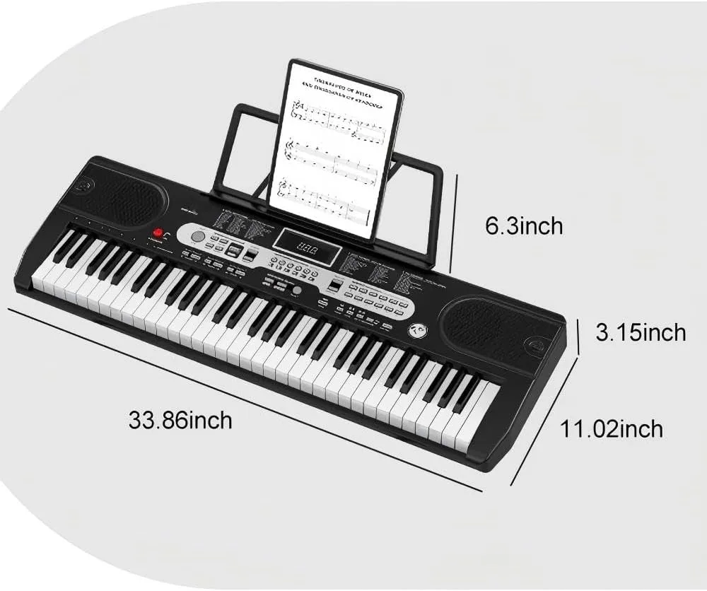 Garvee Electronic Keyboards Piano 61 Key, Portable Keyboards Piano with Microphone, Holder, Note Stickers for Beginners