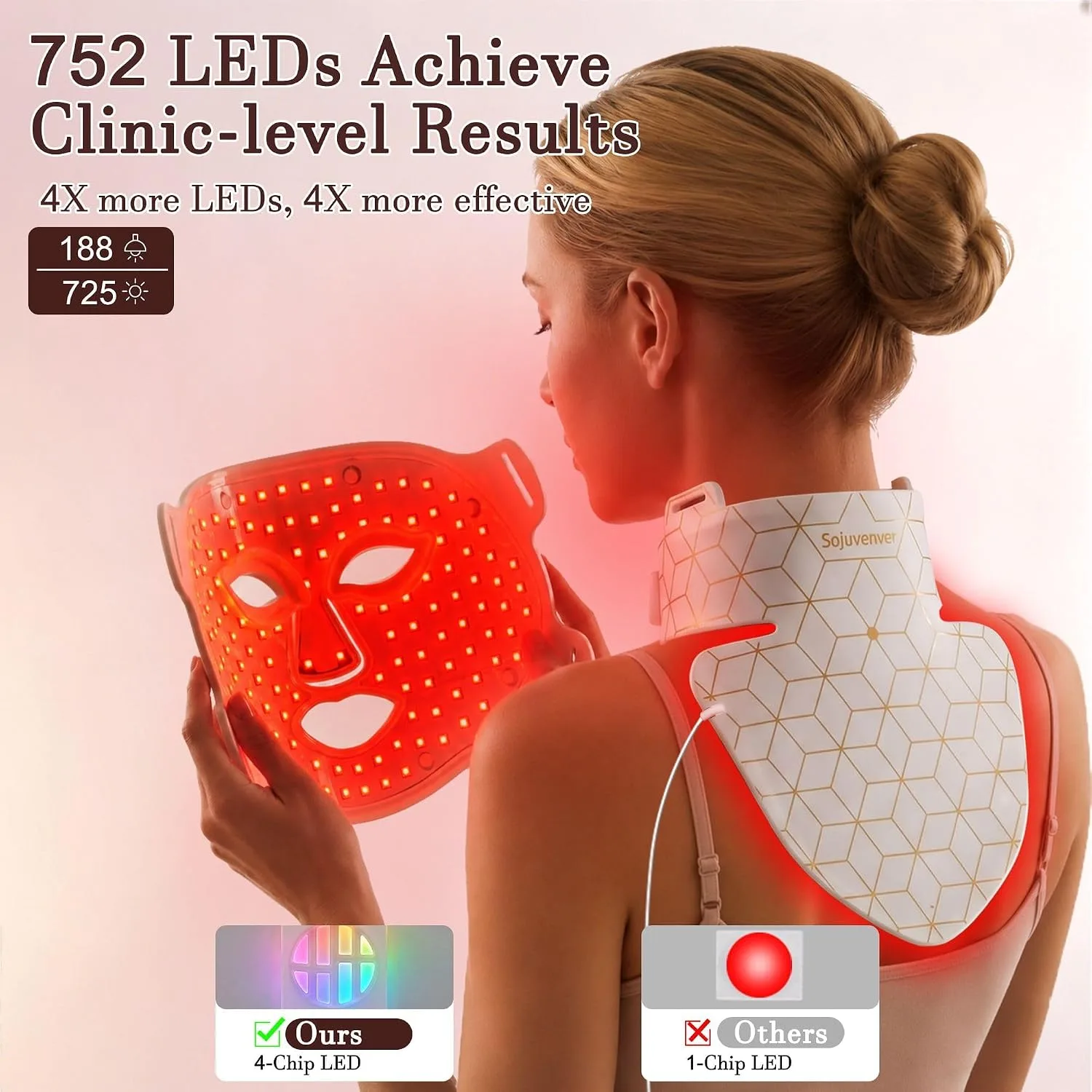 Red Light Therapy Mask for Face, Neck & Body, 8 Colors LED Mask 850nm NIR