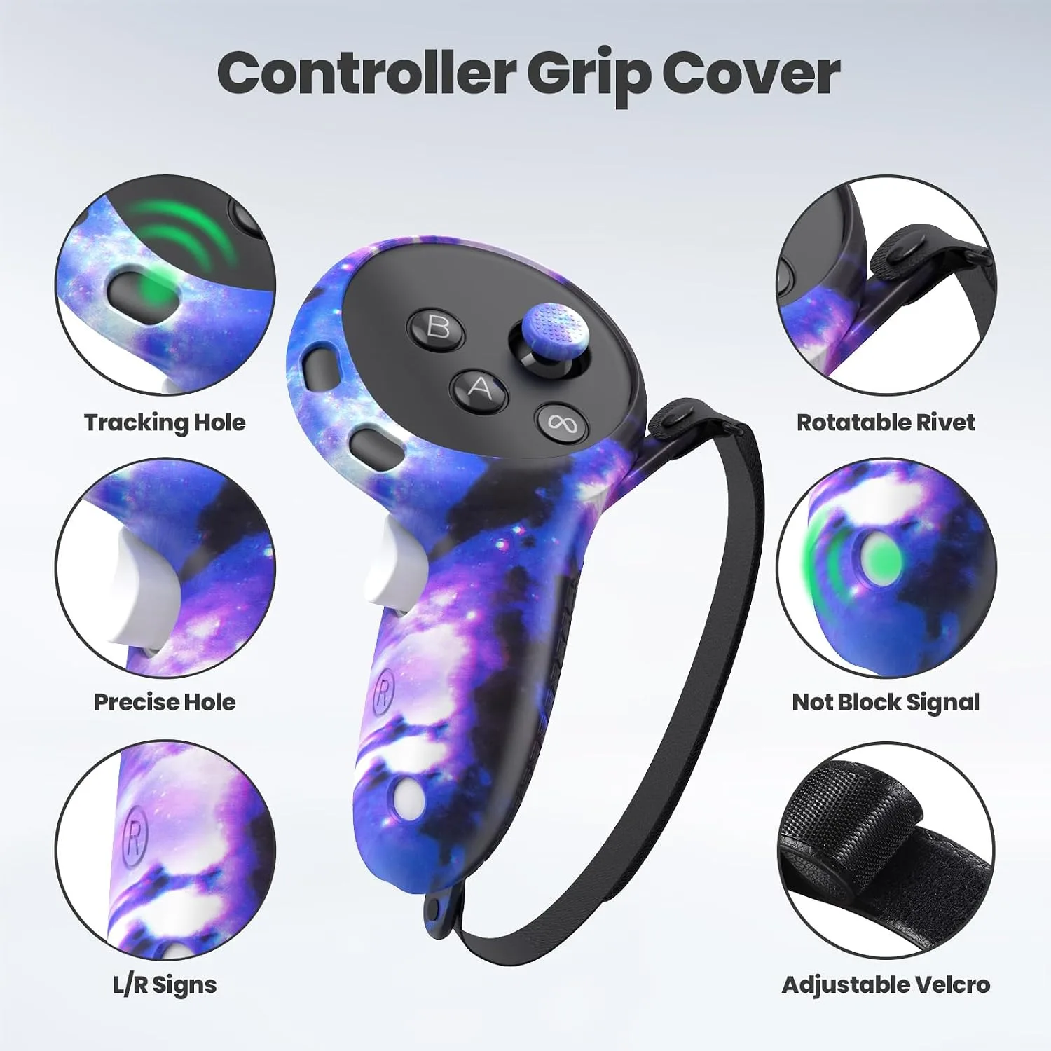 Compatible with Meta Quest 3 Accessories, VR Silicone Face Cover, VR Shell Cover,Touch Controller Grip Cover,Camera Lens Protector Set Compatible with Oculus Quest 3 (Starry Purple)