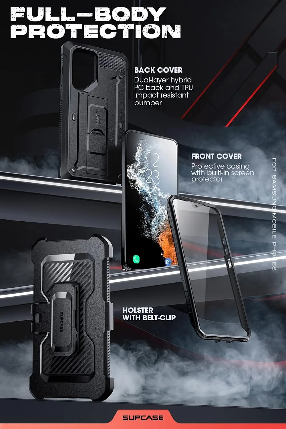 SUPCASE for Galaxy S22 Ultra Case with Built-in Screen Protector, Black