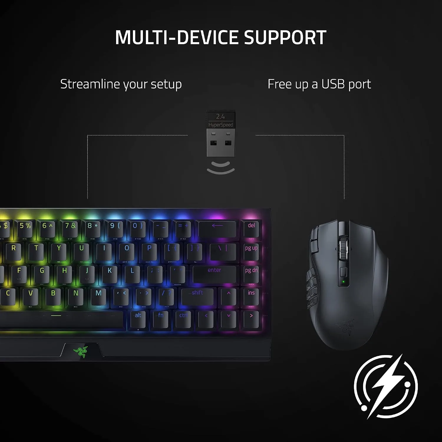 Razer Naga V2 HyperSpeed Wireless MMO Gaming Mouse, 400 Hr Battery, Black
