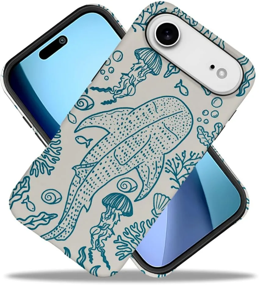 Case Compatible with iPhone 17 Air,Fall Prevention Hybrid 2-Layer Hard Shell Phone Cover for Girls Boys,Oceans Whales Sharks