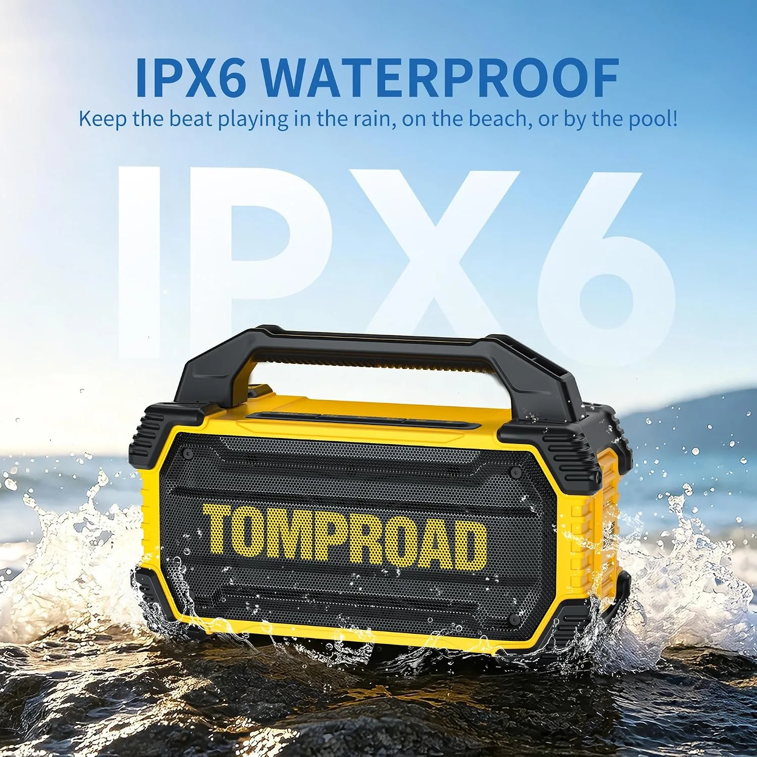 Outdoor Bluetooth Speaker, 160W, Loud, IPX6 Waterproof, 20H, TWS, Yellow