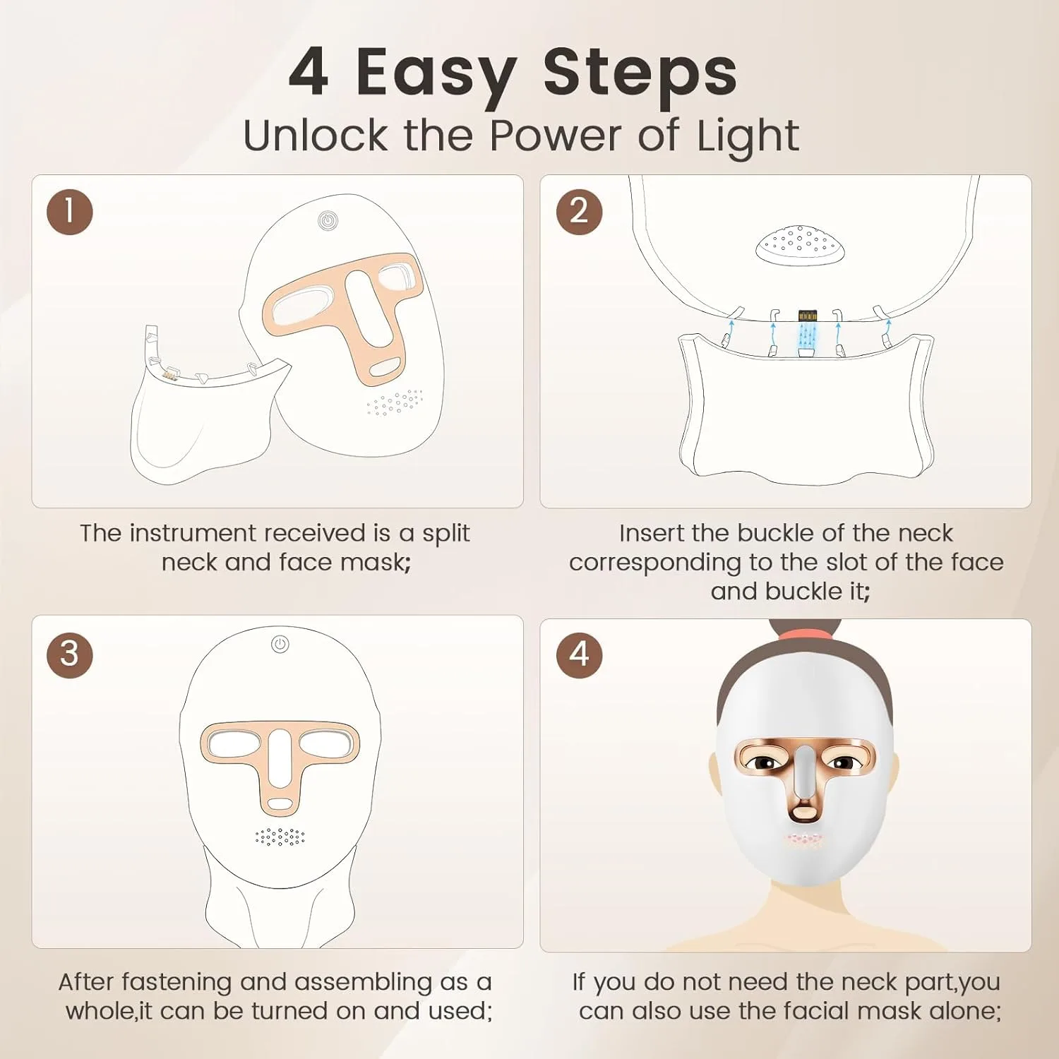 Red Light Therapy for Face LED Infrared Facial Mask (Gold)