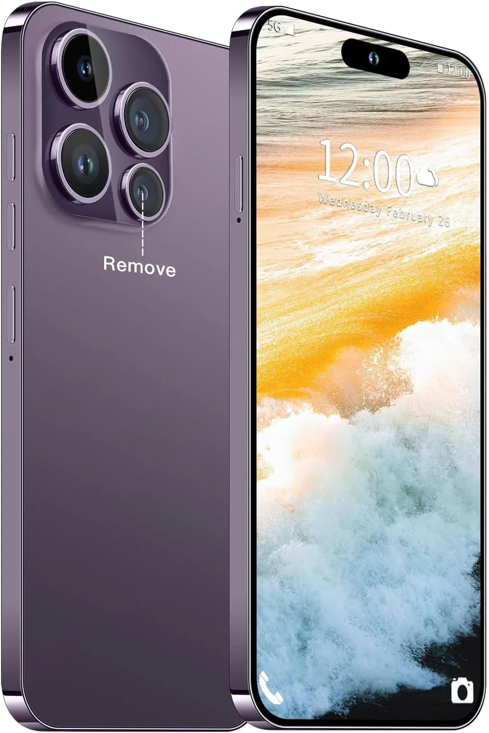 Huness 15 PM Smartphone Unlocked Cell Phone,Battery 6800mAh 6.8 HD Screen Unlocked Phone,16+512GB Android 14 with 128GB Memory Card,Dual SIM/5G/Fingerprint Lock/Face ID (Purple)