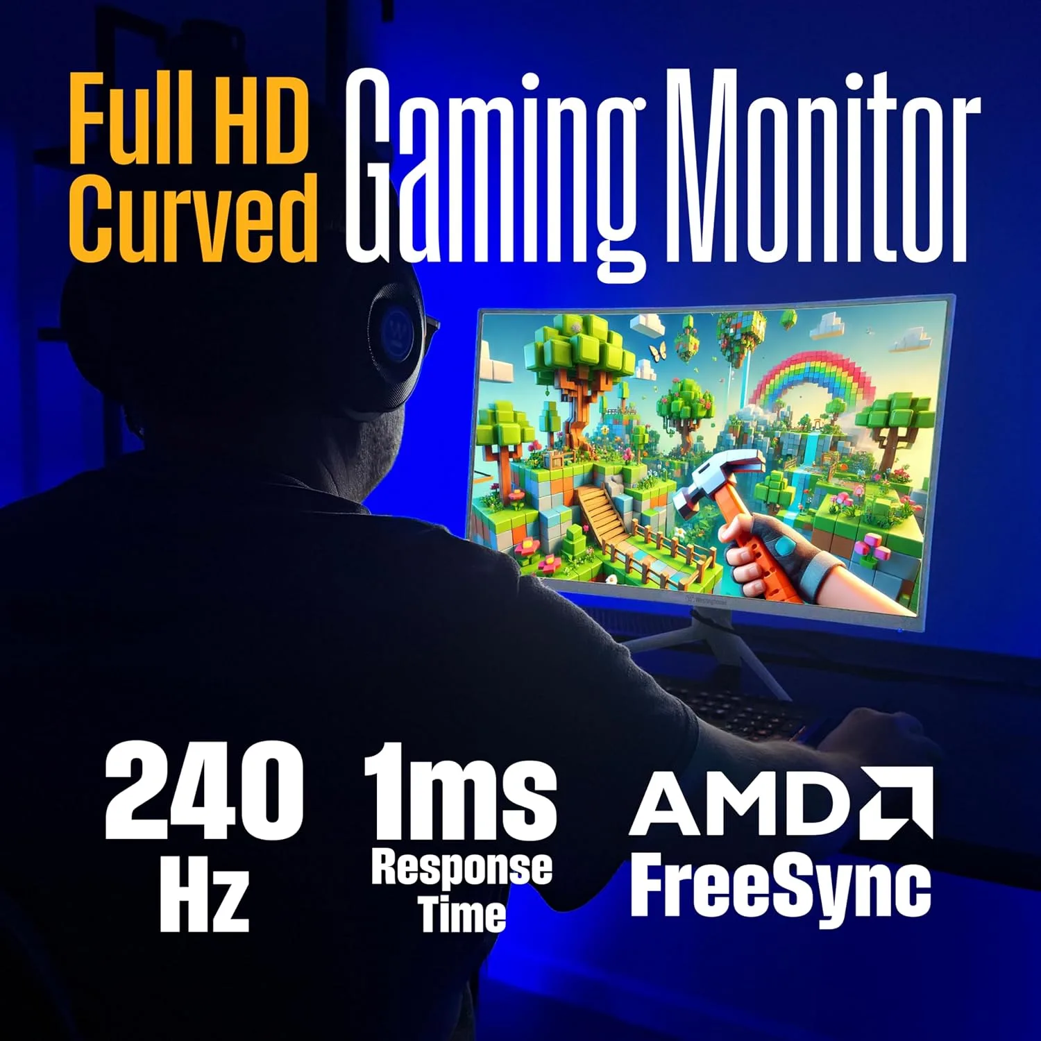 Westinghouse 27 Inch Curved Gaming Monitor, 240Hz, 1ms, 4000:1 Contrast Ratio, 118% sRGB, 1500R, FHD 1080P, AMD FreeSync, Eyecare, for PC Games with Built-in Speakers, DisplayPort, HDMI-White
