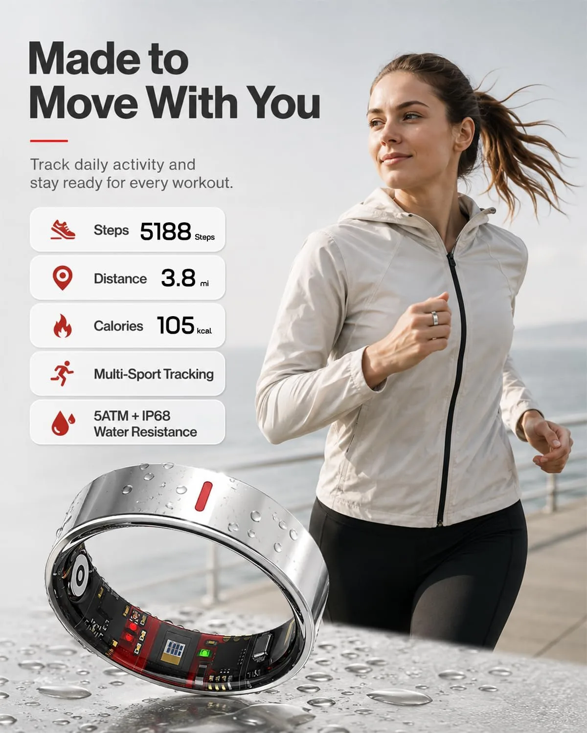 Smart Ring for Women Men, Health Ring for Android & iOS No Subscription