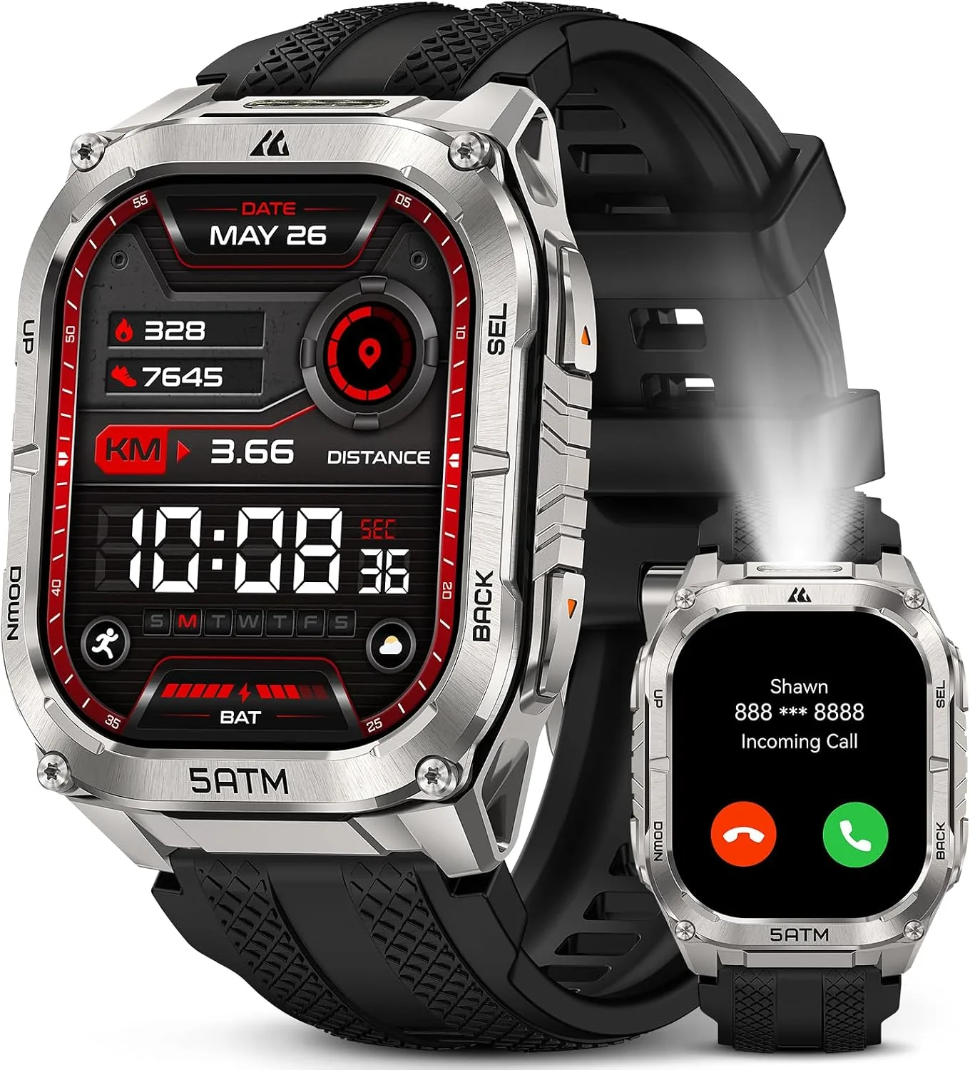 KOSPET Tank M4C Smart Watch with GPS, 5ATM/IP69K Waterproof, LED Flashlight