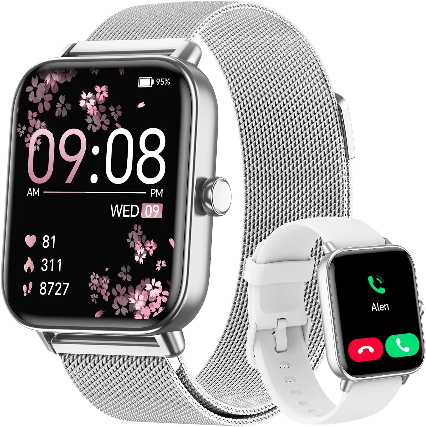 Smart Watches for Women Men (2 Bands), 1.85" HD Alexa Smart Watch for Android Phones & iphone Compatible, 120 Sport Modes Fitness Watch, Heart Rate/SpO2/Sleep Tracker, 3ATM Waterproof Pedometer Watch
