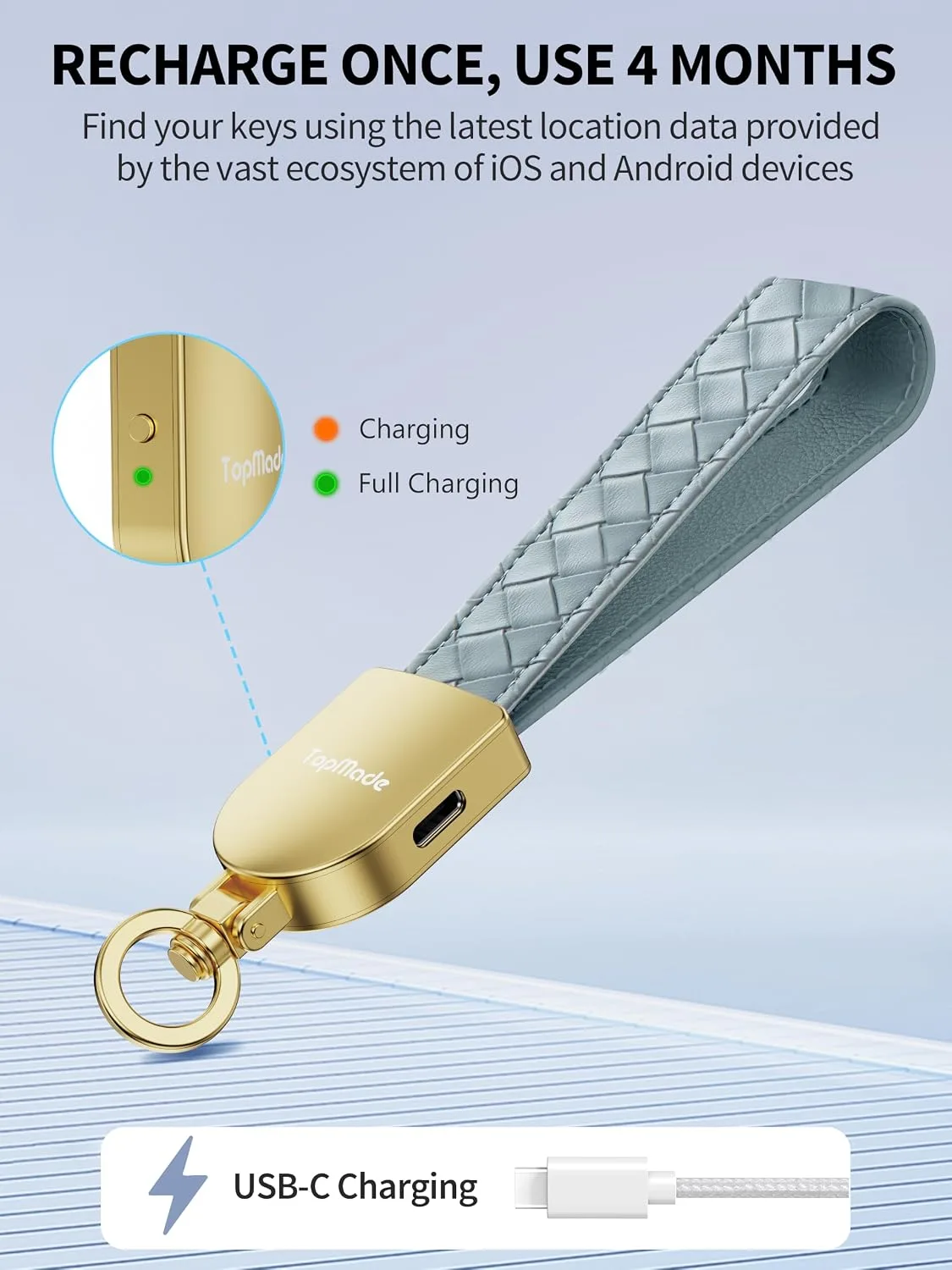 Smart Keychain Tracker (iOS & Android) Car Key Finder, Dusty Blue & Gold