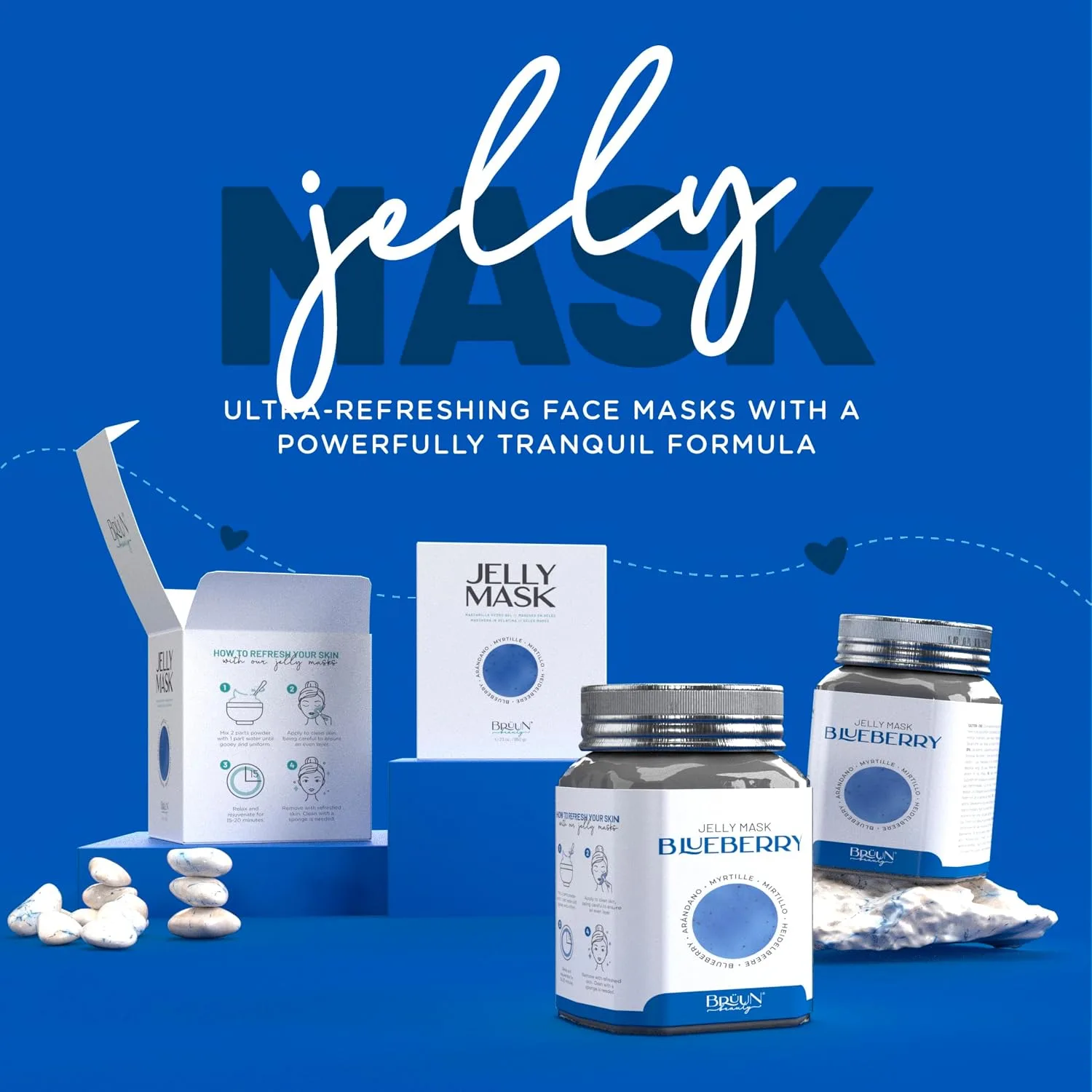 BRÜUN Jelly Mask Jar Blueberry Burst Peel-Off Face Care Rubber Mask - A 23 fl oz Skin Care Moisturizing Gel Mask Jar Spa Set for Men, Women and Adults on Formal Gatherings and Events