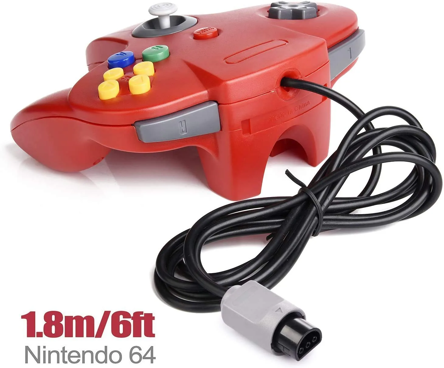 miadore 2 Pack Classic Controllers (Blue/Red) Bundle with 2 Pack 6FT Controller Extension Cable for N64 Console Video Games