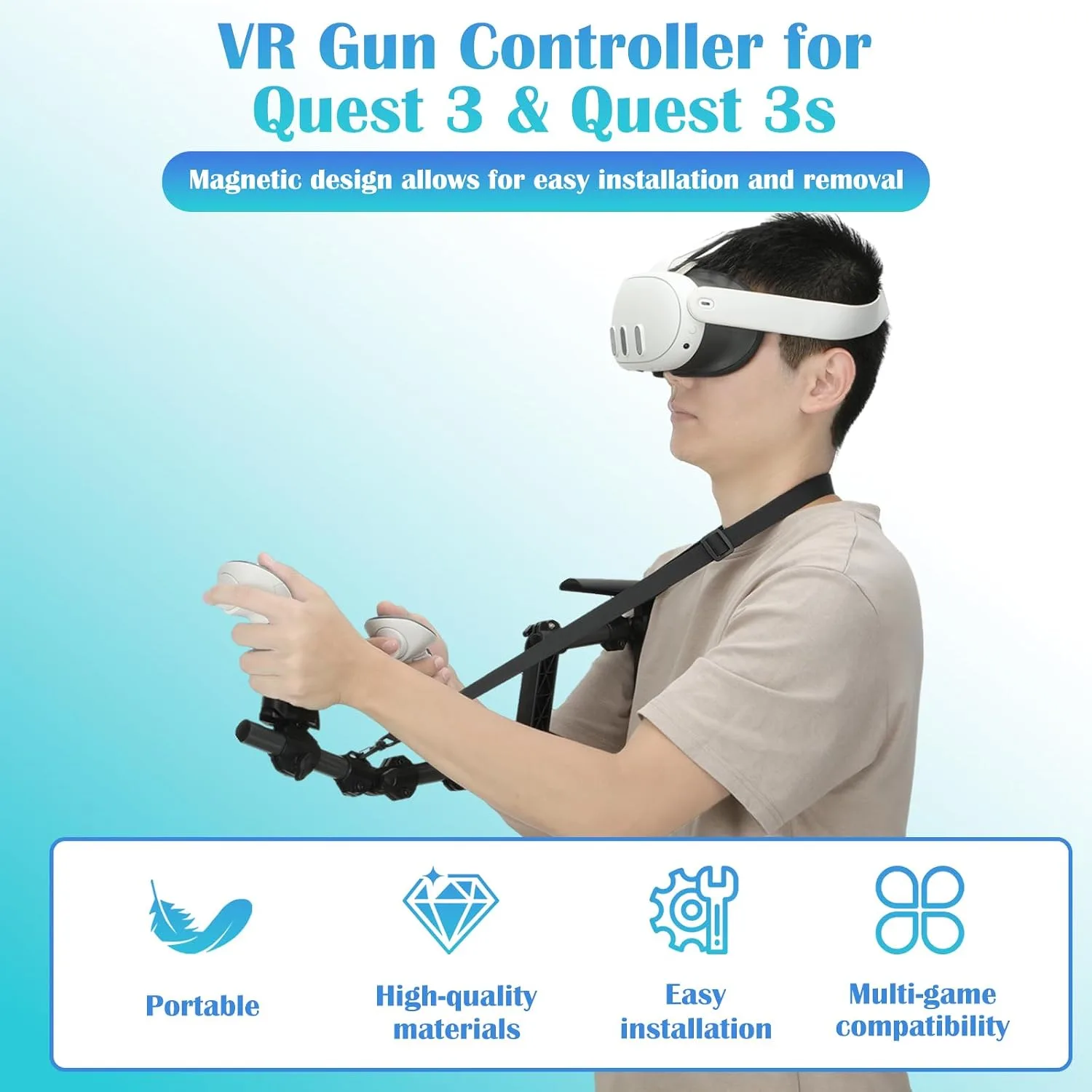 Magnetic VR Gun Stock for Quest 3/3s, Quick-Release & Adjustable