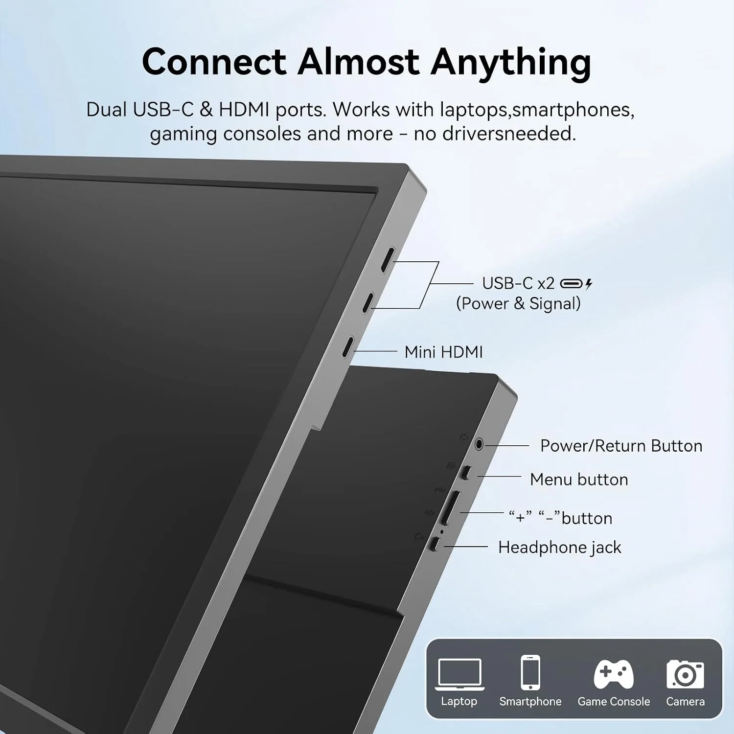 17.3 Inch Portable Monitor, USB-C HDMI Large Screen Cumputer Extender