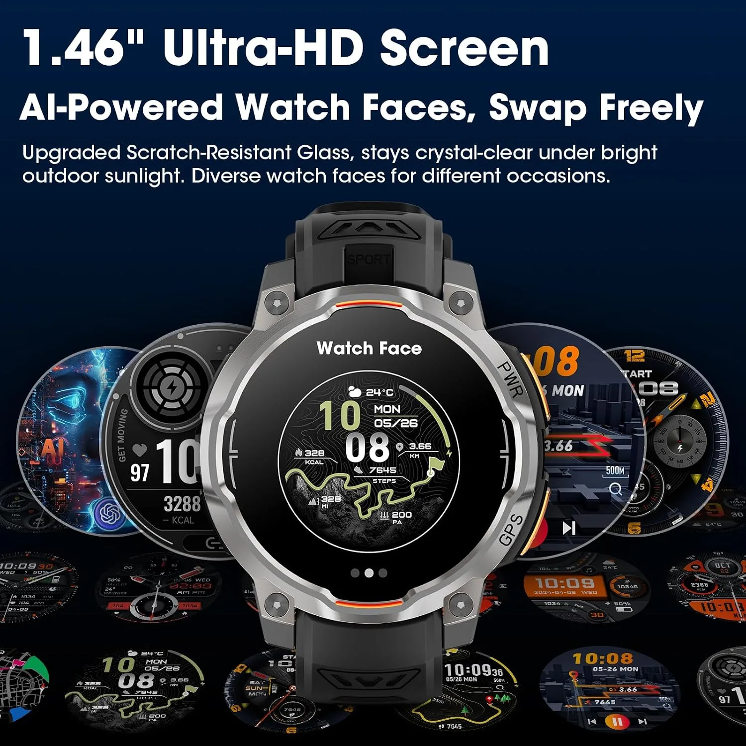 Smart Watches for Men GPS & Offline Maps,1.46''Military Smartwatch 1200mAh