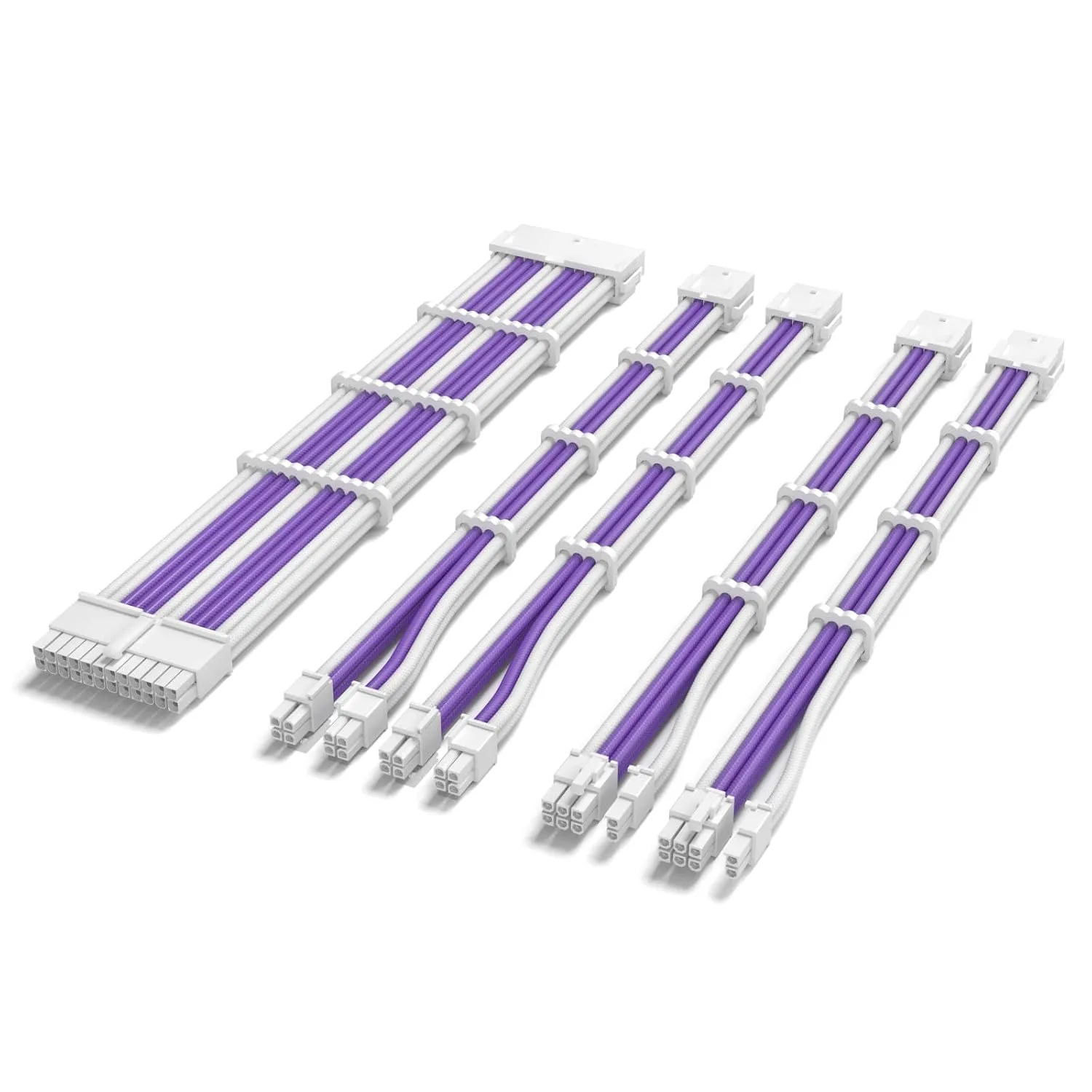 Kit de cables de extensión para fuente de poder Sirlyr 16AWG 24Pin ATX/8 (4+4) Pin EPS CPU/8 (6+2) Pin PCI-E GPU Blanco y Morado