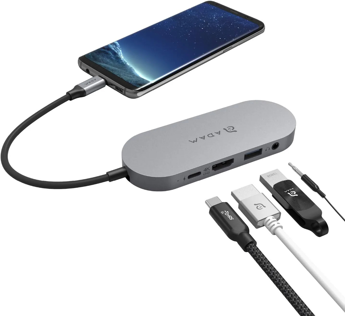ADAM elements USB-C Hub with 480GB SSD External Storage, 4-in-1 Multiport Adapter with 4K HDMI, 60W PD & 3.5mm Audio for MacBook Pro/Air M4-M1, iPad Pro & iPhone 17-15
