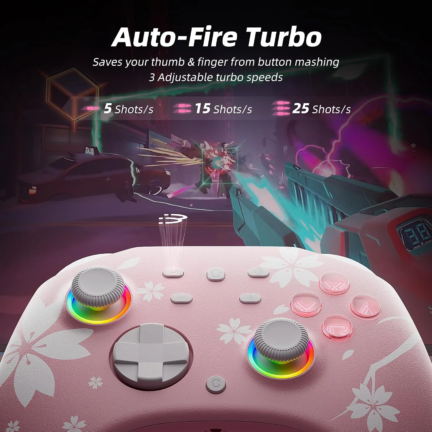 Mytrix Wireless Controllers for Switch/Switch 2, Windows PC iOS Android Steam/Steam Deck, Sakura Pink Bluetooth Controller with Programmable, Hall Effect Joysticks, Adjustable LED Light/Turbo/Vibration