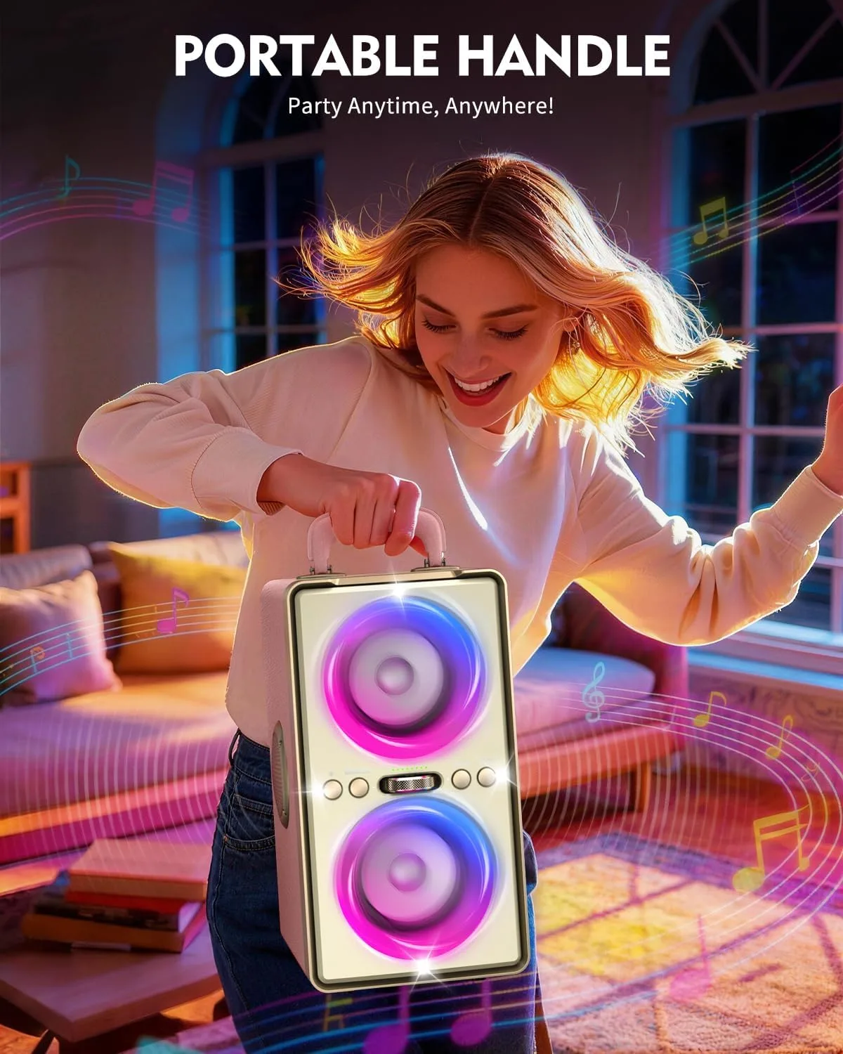 YIER Bluetooth Speaker, 240W Peak Loud Party Speaker with Deep Bass, Pink