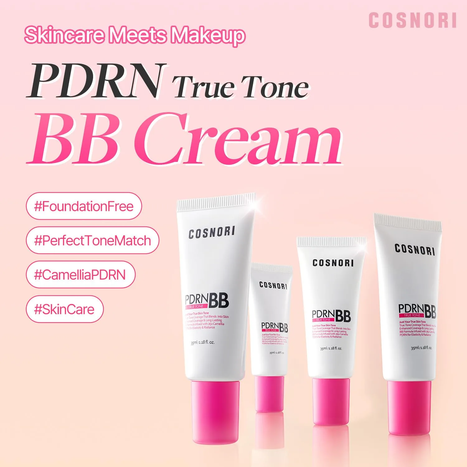COSNORI PDRN True Tone BB Cream 25 True Sand - Warm Beige with Golden Undertones, No Gray Cast, Soothing Formula with Camellia PDRN, Long Lasting Natural Coverage, Korean BB Cream, 1.18 Fl Oz