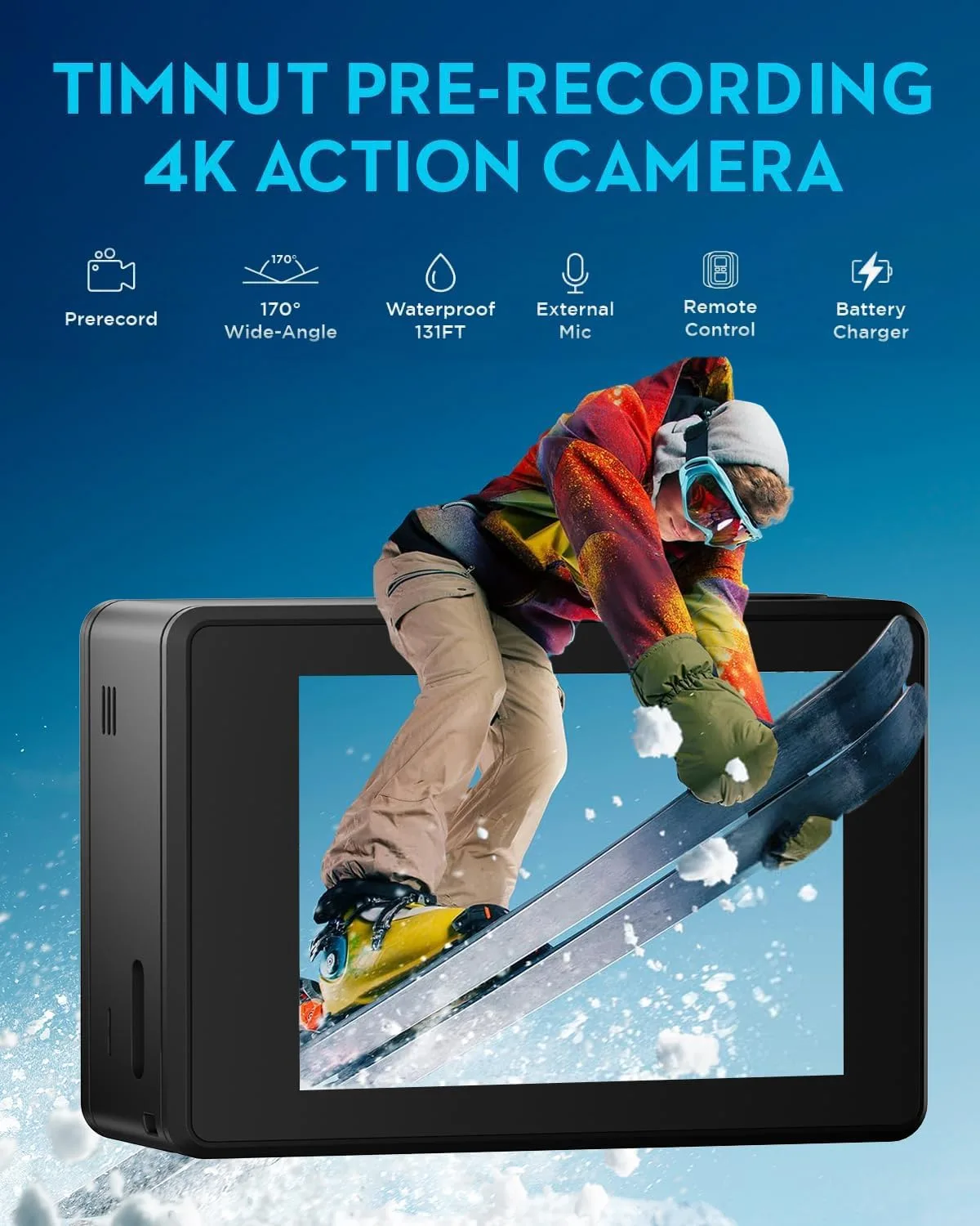 Action Camera 4K30fps,HD Waterproof Camera 131ft Underwater Cameras 20MP Pre-Recording WiFi Camera 170° Remote Control Sports Cameras with 2 Batteries Helmet Mount Accessories Kits