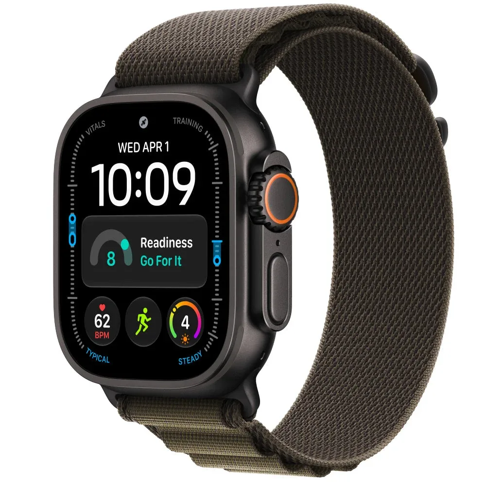 Apple Watch Ultra 4 GPS + Cellular 49mm Black Titanium (2026) | Ocean Alpine Trail Milanese - Ocean Band Gris Translúcido - Alpine Loop Oliva Oscuro