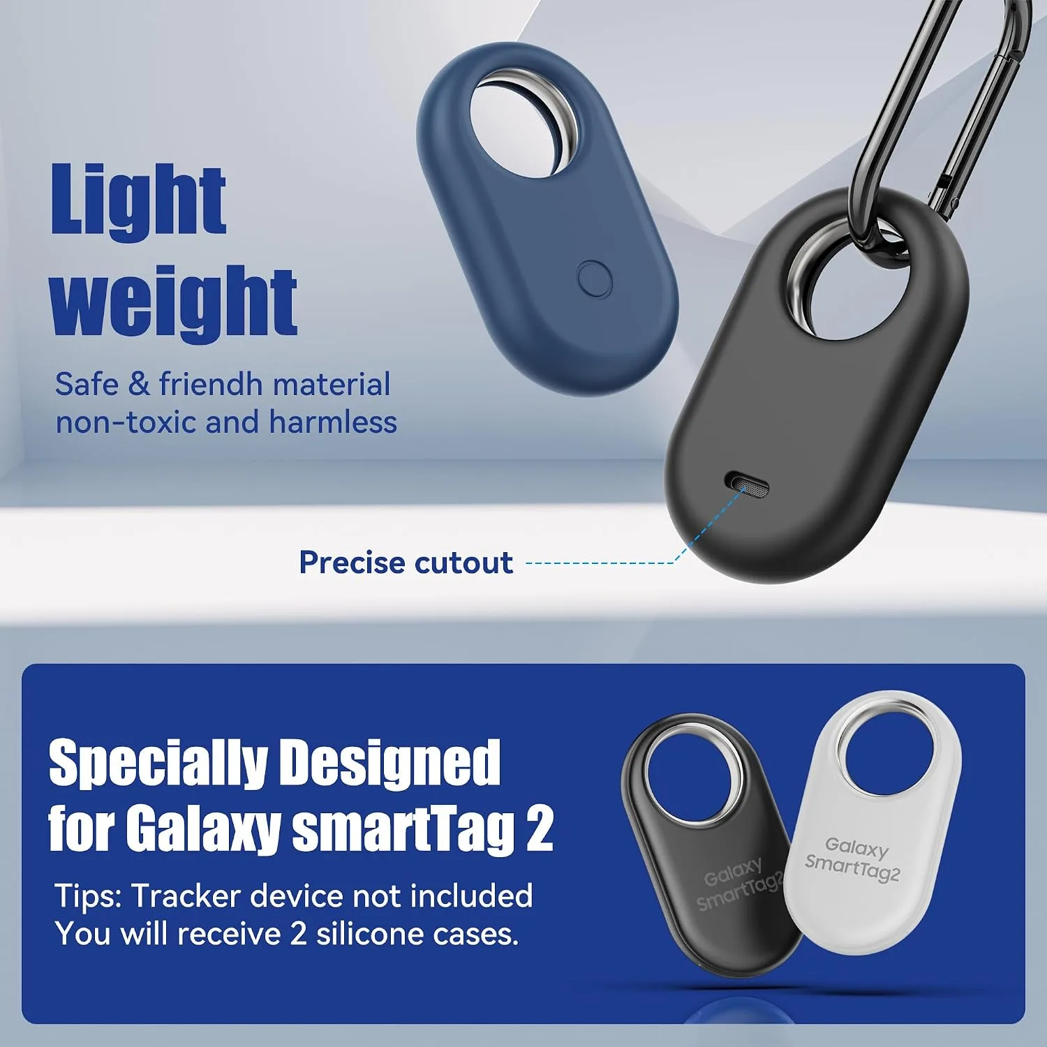 [4-Pack for Samsung Smart Tag 2 Case with Keychain, Rugged Silicone Holder for SmartTag2 with Key Ring Clip, Anti-Scratch Cover for Keys, Luggage, Pets, Dog Collars (Black/White/Blue/Pink)