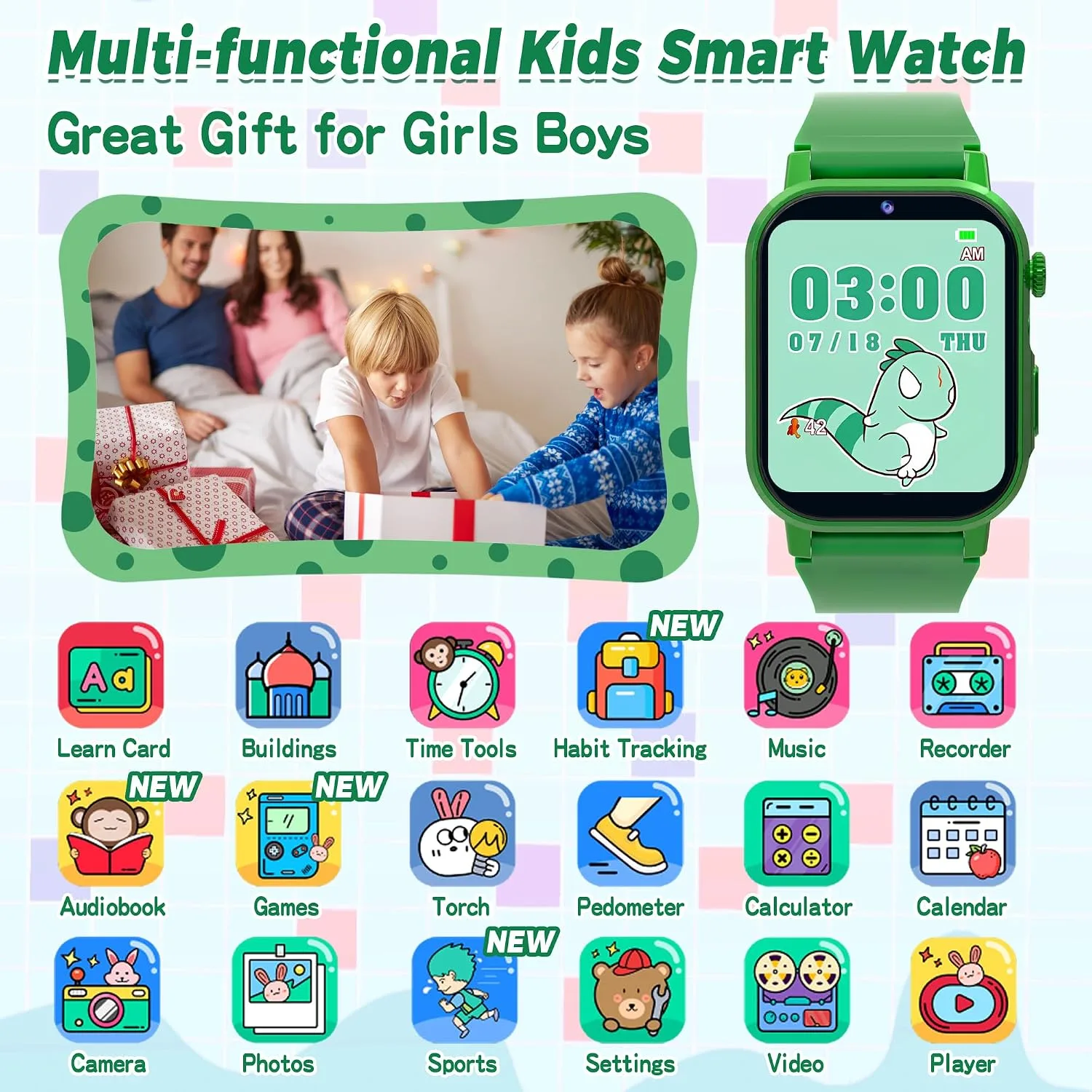 Phyulls Kids Smart Watch with 32 Puzzle Games, Video, HD Camera, Pedometer