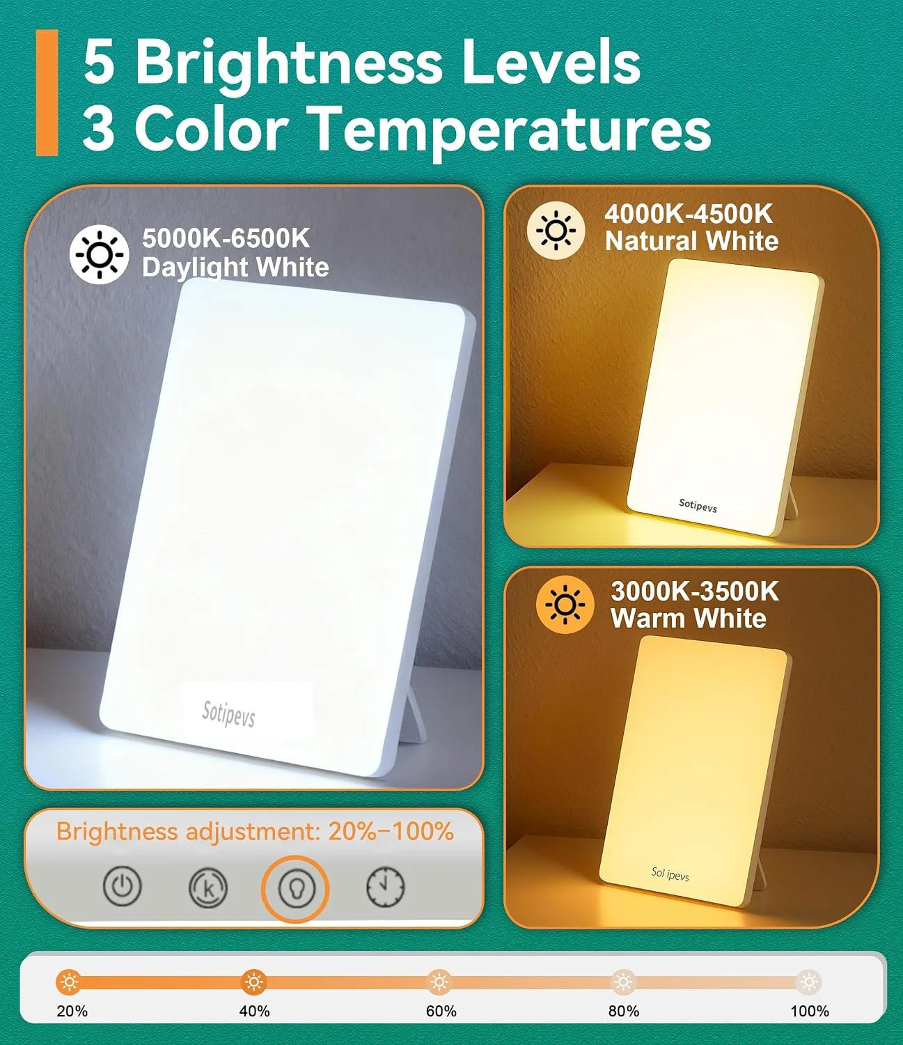Sotipevs Light Therapy Lamp, 15,000 Lux Sunlight Lamp, Adjustable Brightness UV-Free, Touch Control Sun Lamp with Memory Function Timer - Ideal for Home Office Desk Use